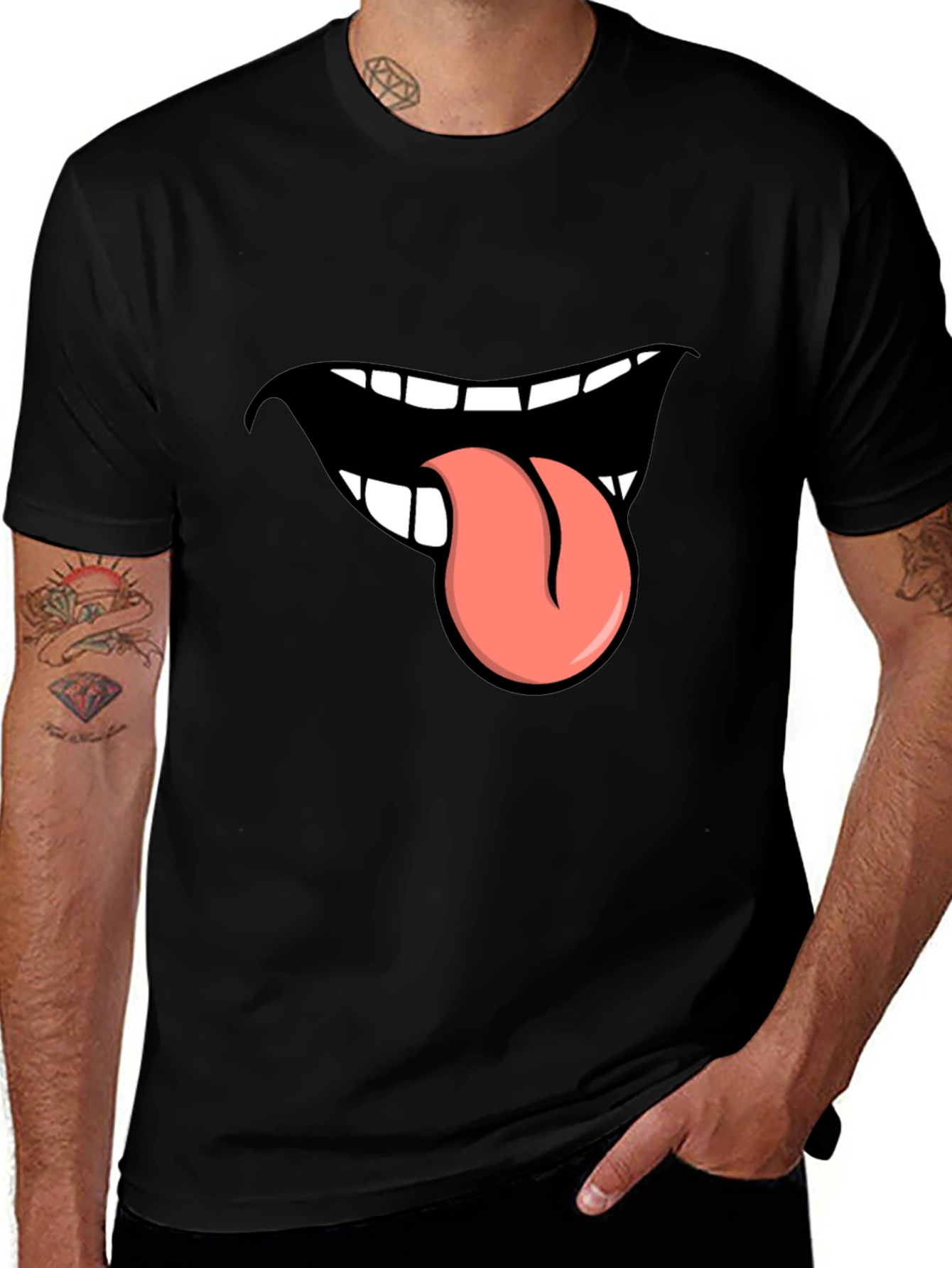 Variant 15 of Funny Tongue Out Graphic T-Shirt - Black