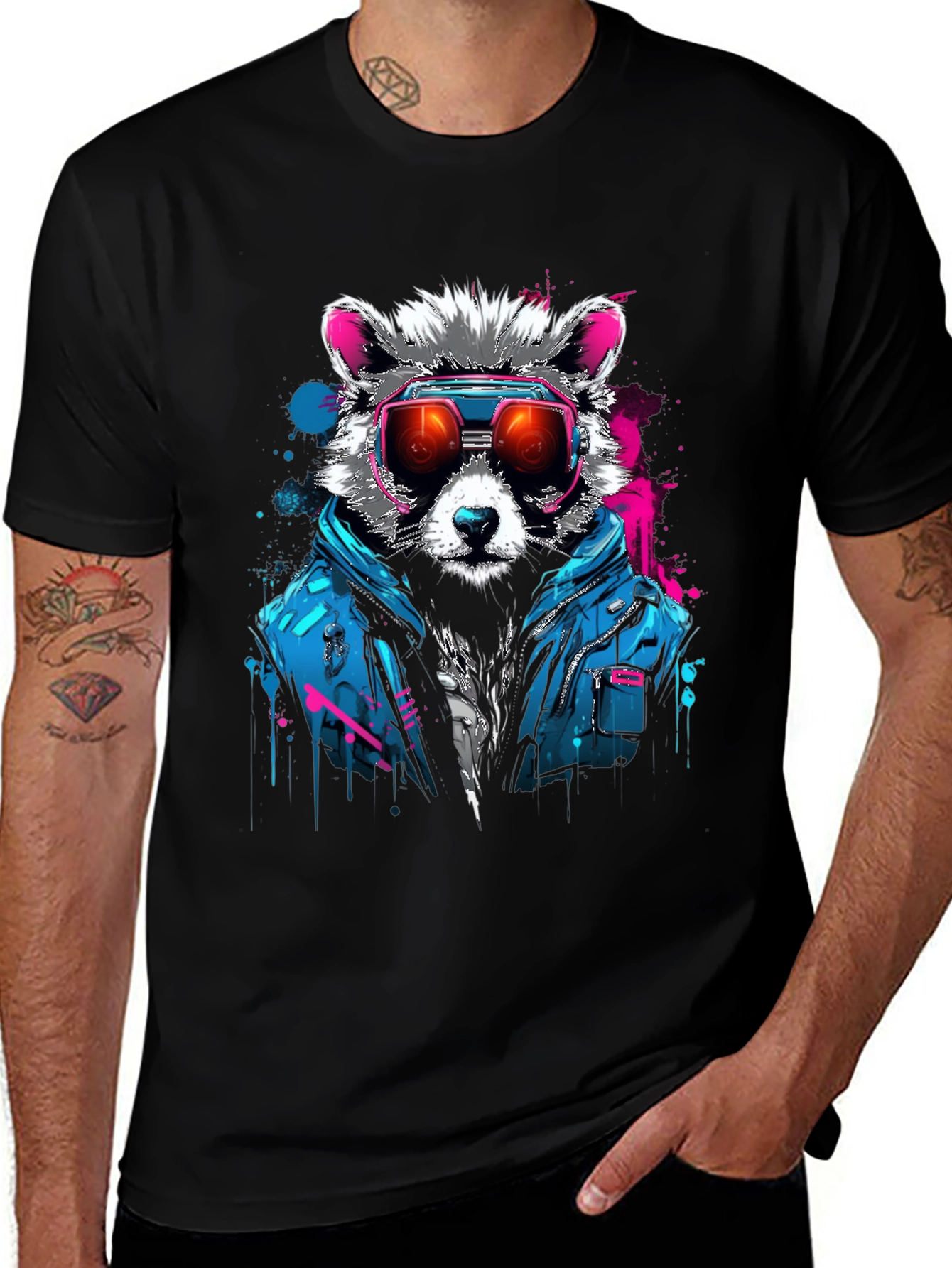 Variant 3 of Raccoon Retro Wave Graphic T-Shirt