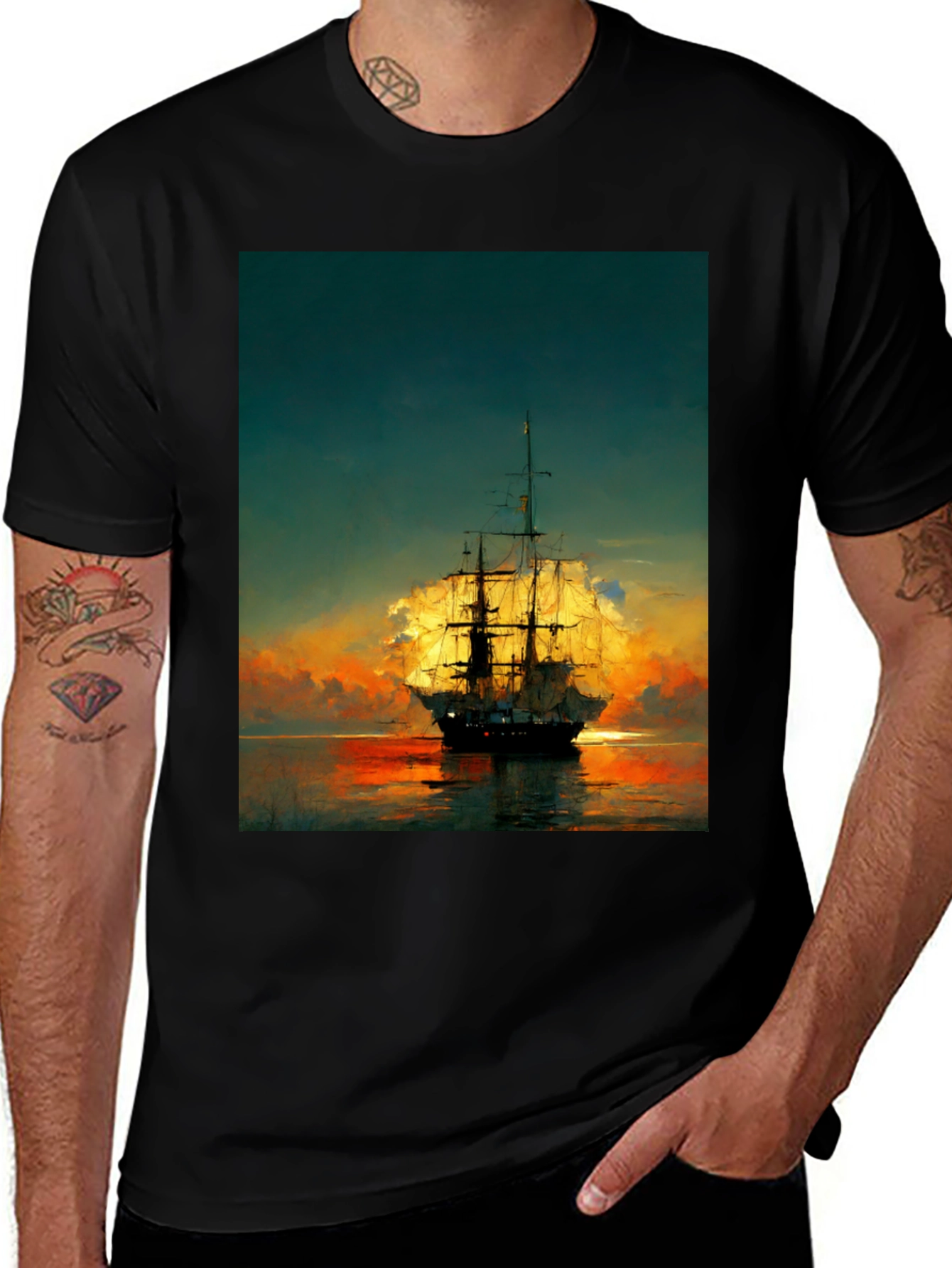 Variant 19 of Sailing Ship Sunset Graphic T-Shirt