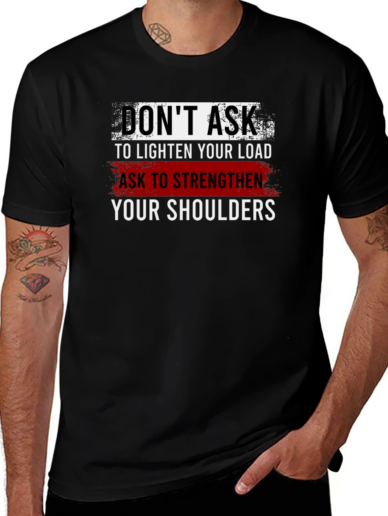 Variant 30 of Motivational Black T-Shirt - Strengthen Your Shoulders