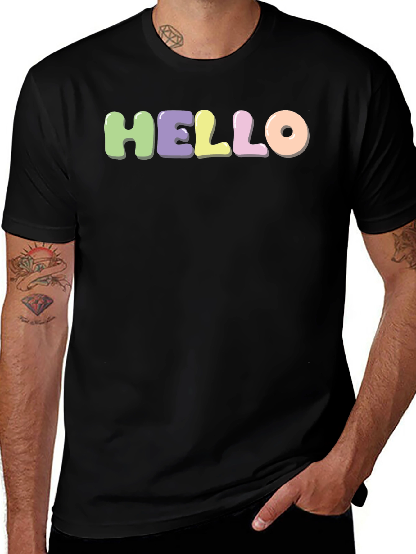 Variant 28 of Pastel 'Hello' Black T-Shirt