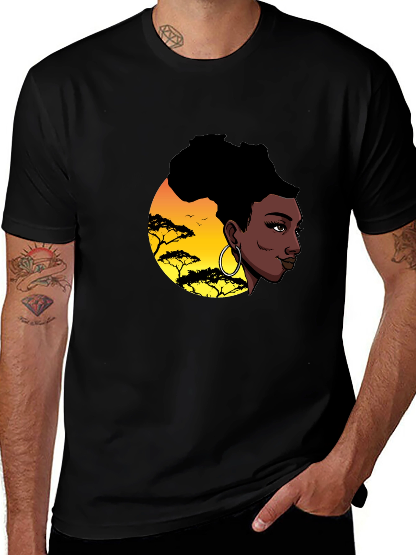 Variant 9 of Stylish Black T-Shirt with African Sunset Graphic