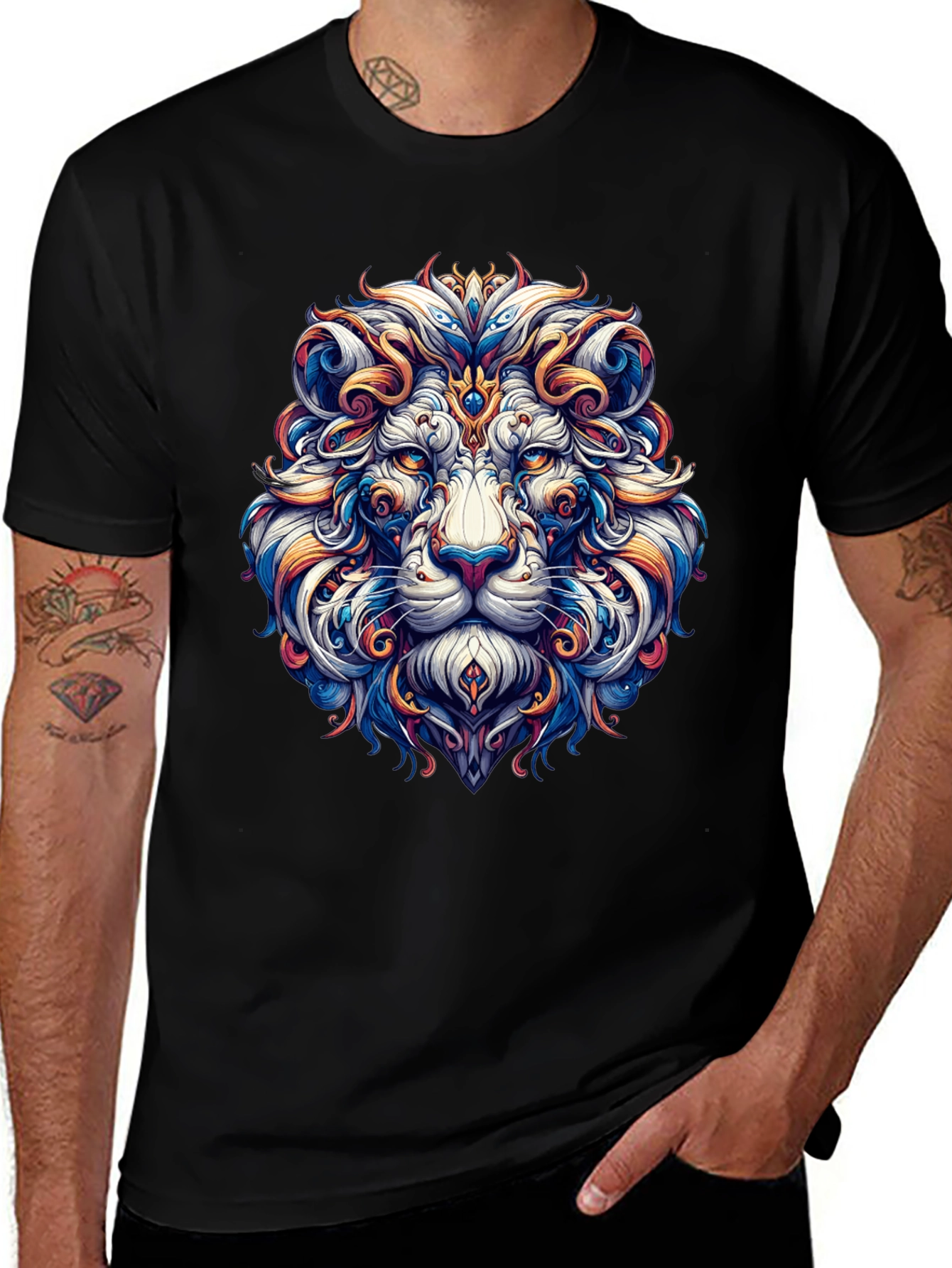 Variant 18 of Lion Head Graphic Black T-Shirt