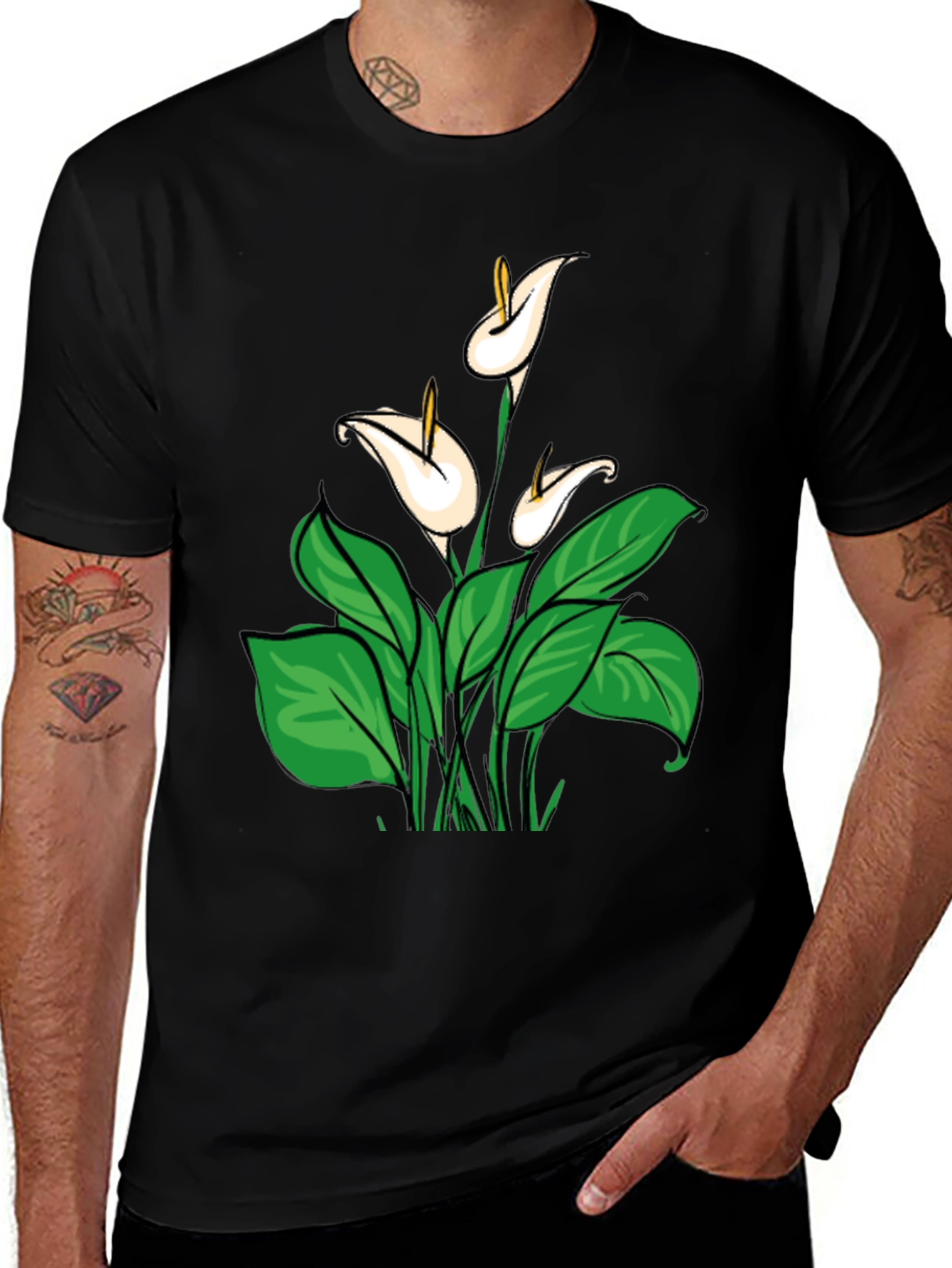 Variant 4 of Floral Print Black T-Shirt