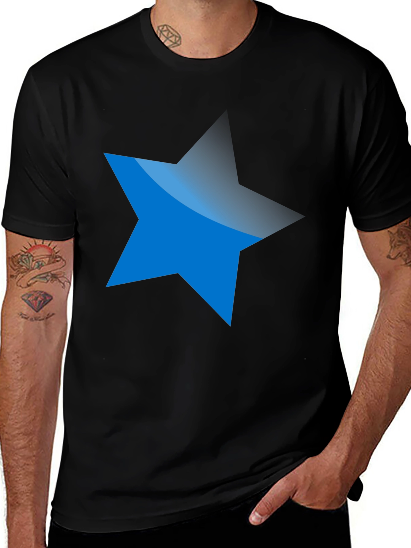 Variant 20 of Blue Star Graphic Black T-Shirt