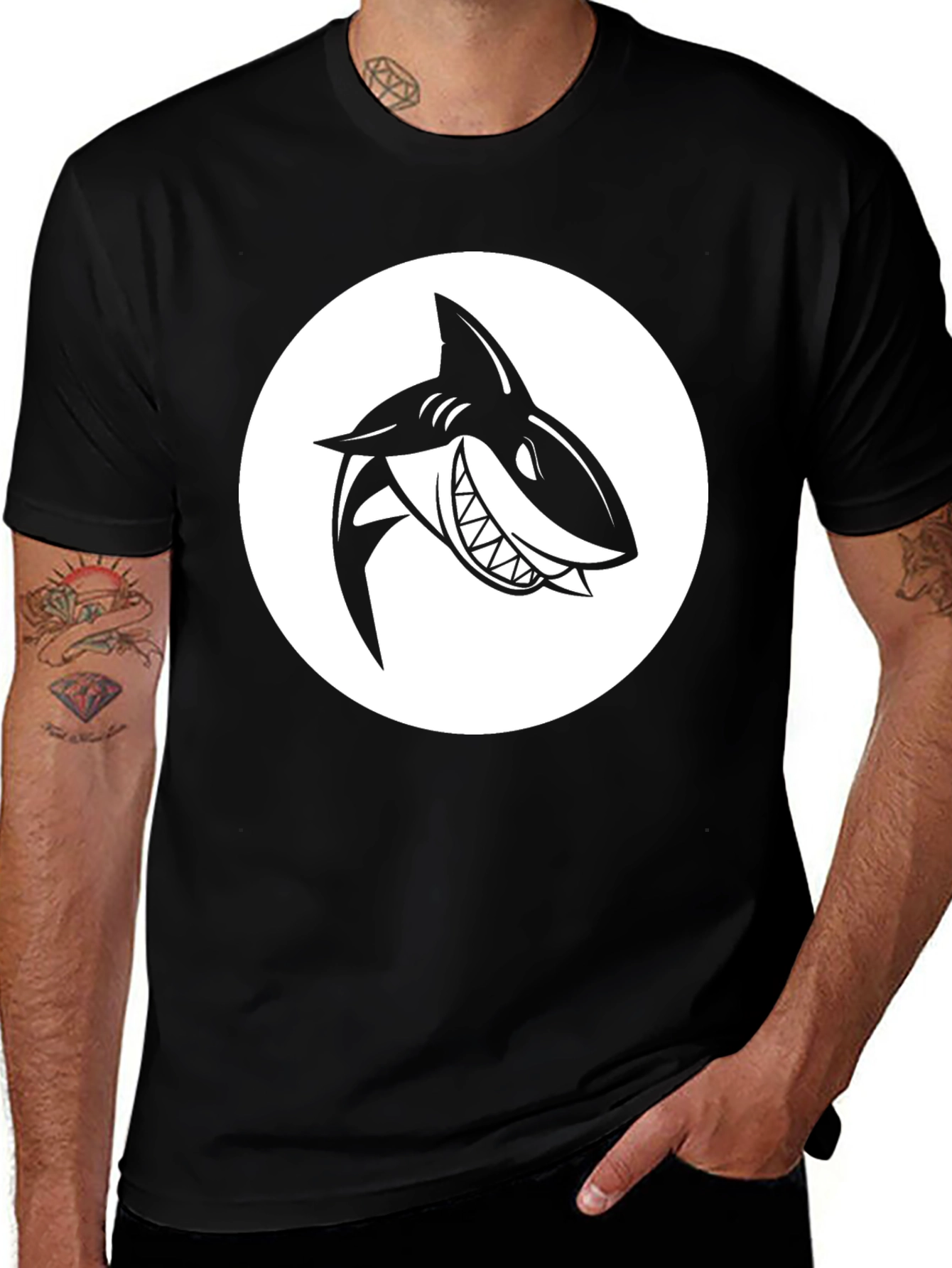Variant 13 of Shark Graphic Tee - Mens Black Crew Neck T-Shirt