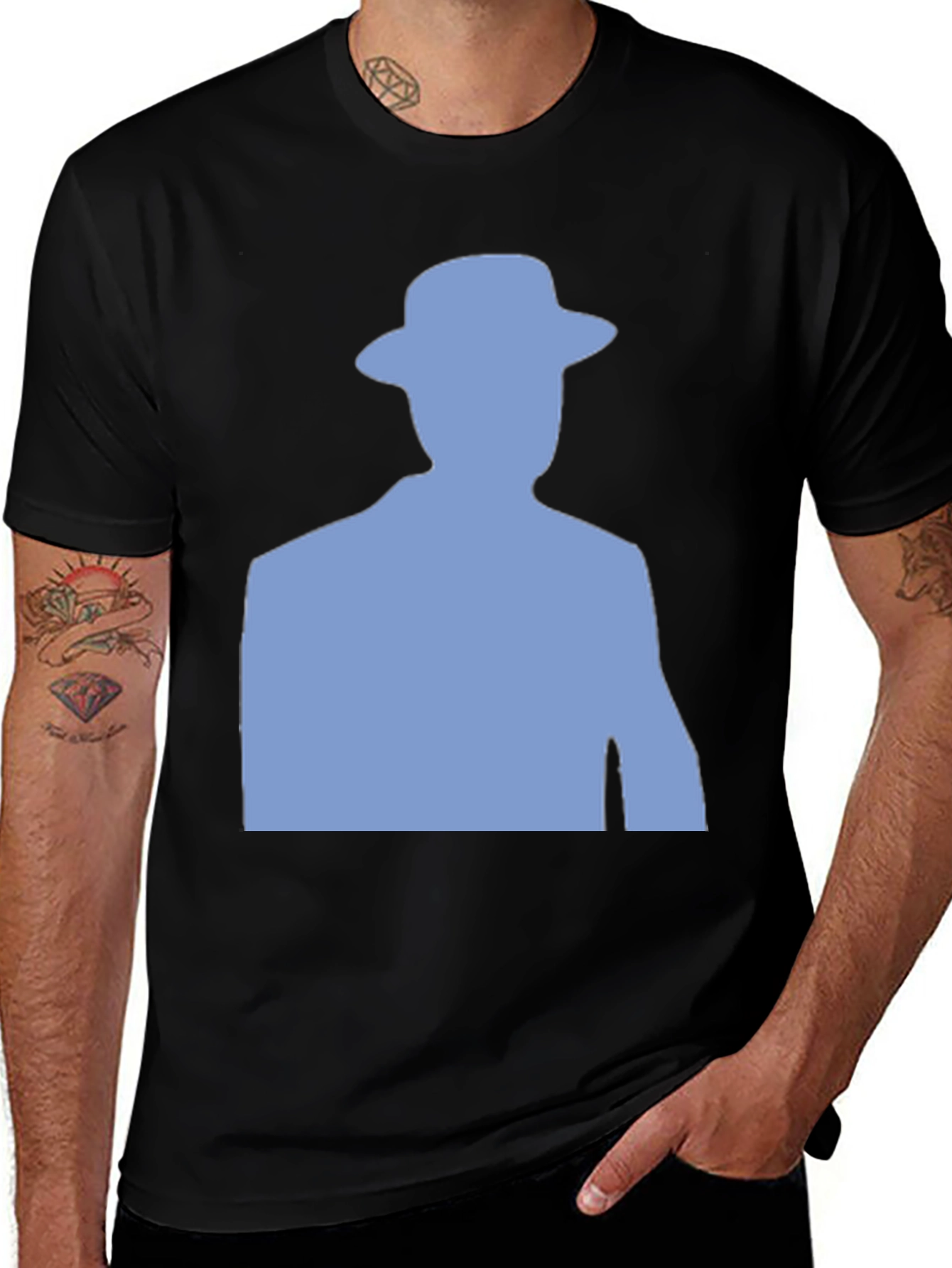 Variant 4 of Mystery Man Silhouette Graphic Tee - Black