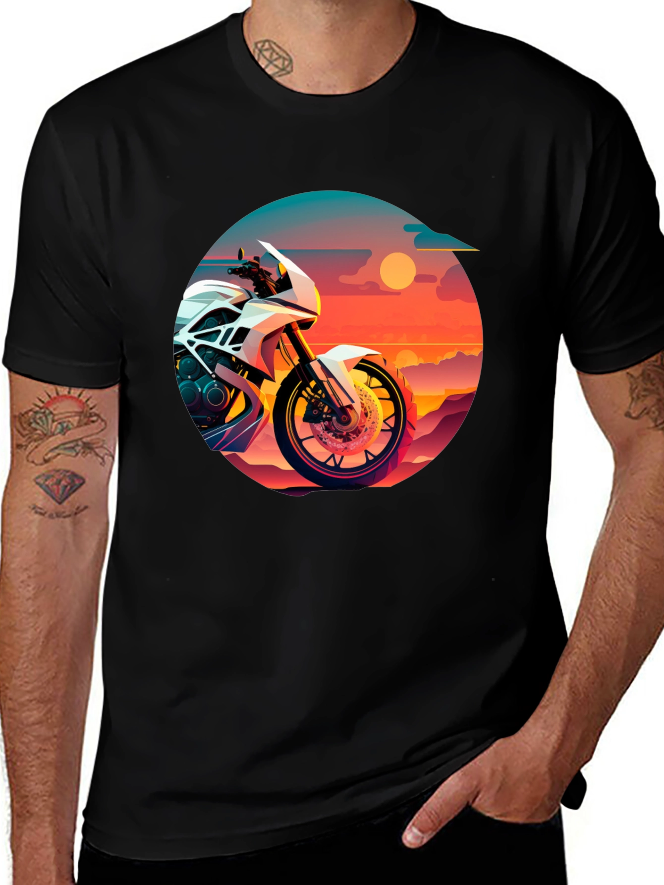 Variant 4 of Motorcycle Sunset Graphic T-Shirt
