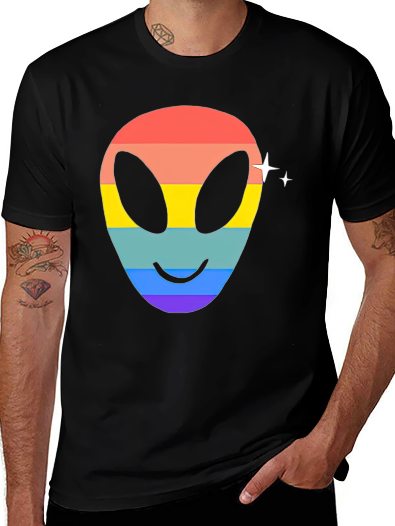 Variant 13 of Rainbow Alien Face Graphic Tee