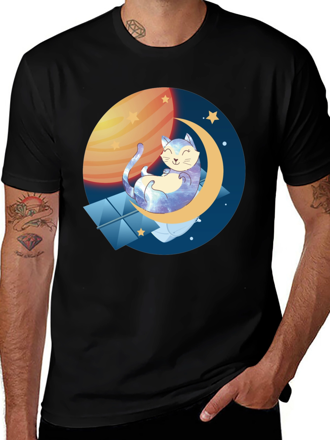 Variant 16 of Cosmic Cat Moon T-Shirt - Galaxy Kitten Design