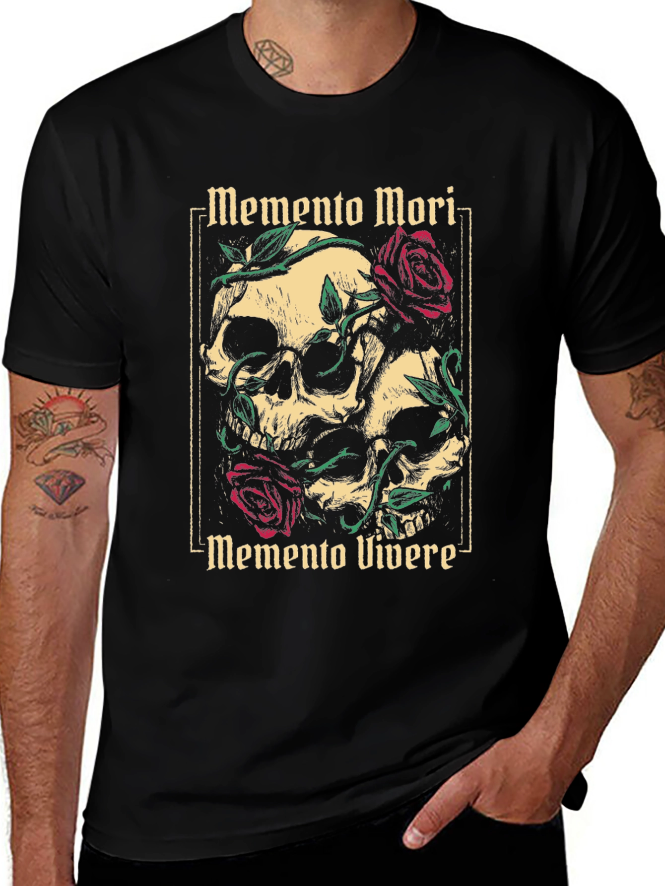 Variant 23 of Memento Mori Skull & Roses Graphic Tee