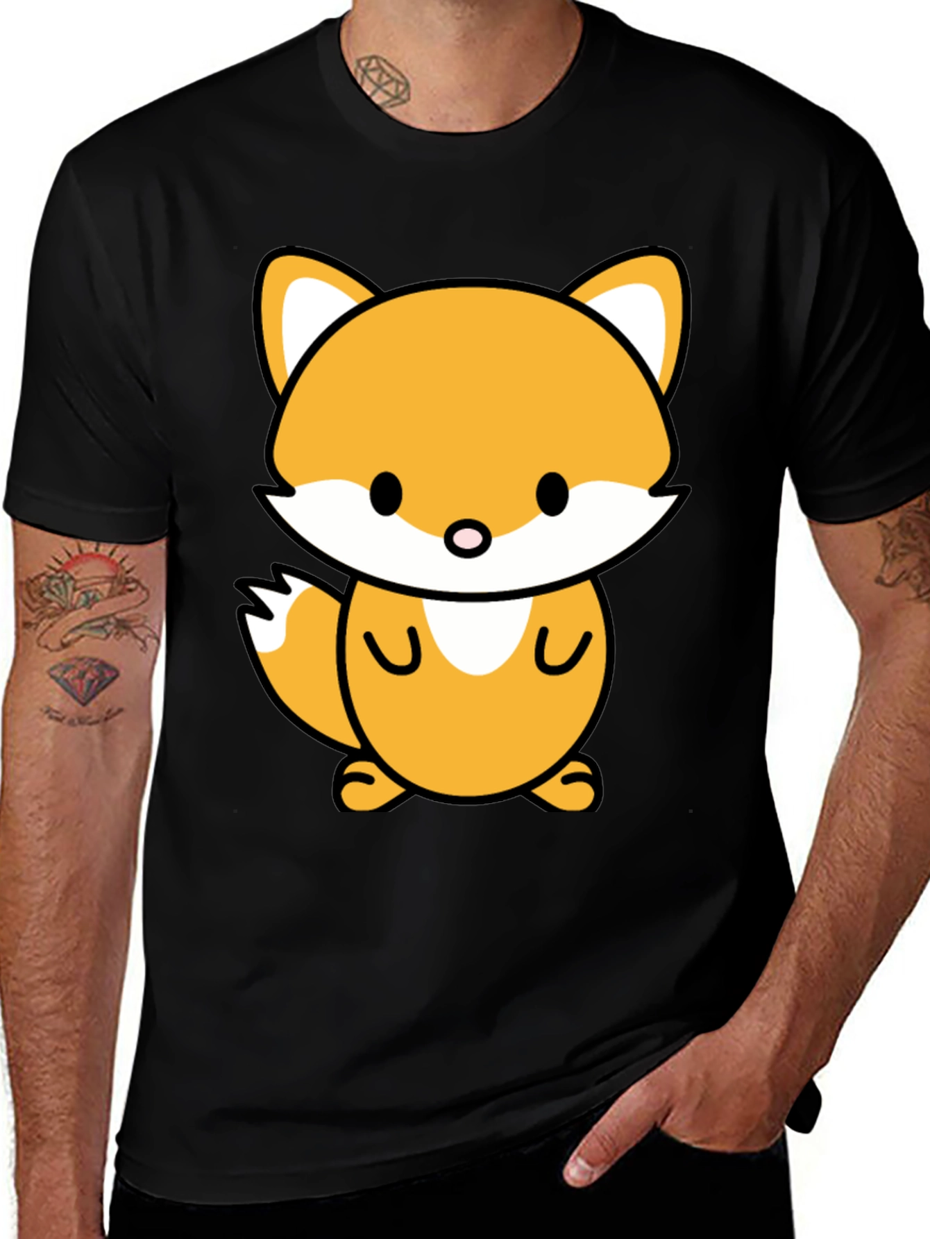 Variant 3 of Cute Cartoon Fox Graphic Tee - Stylish Black T-Shirt