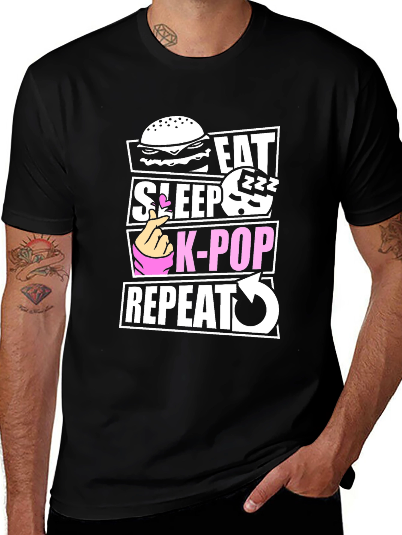 Eat Sleep K-Pop Repeat Black T-Shirt
