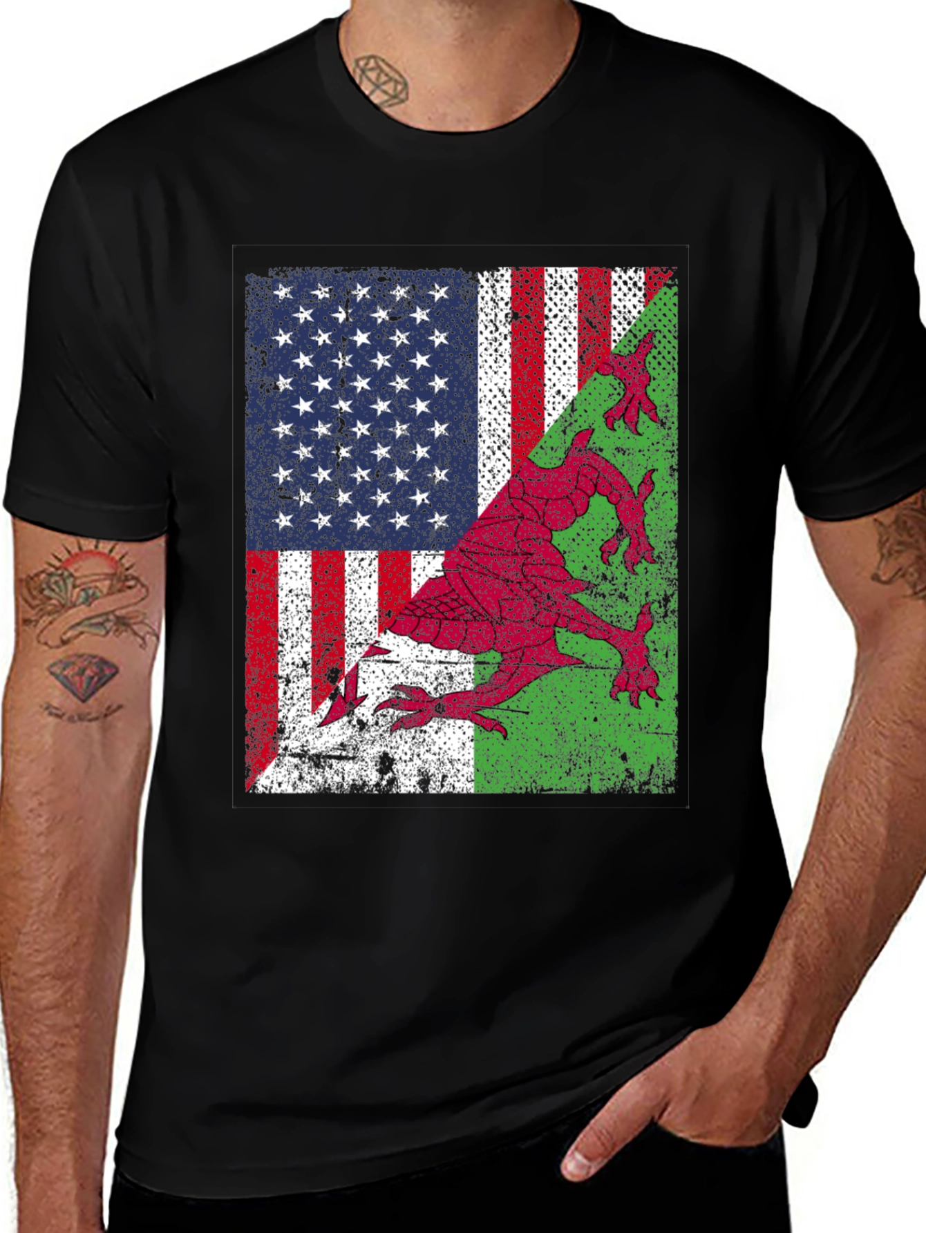 Welsh American Flag Dragon T-Shirt