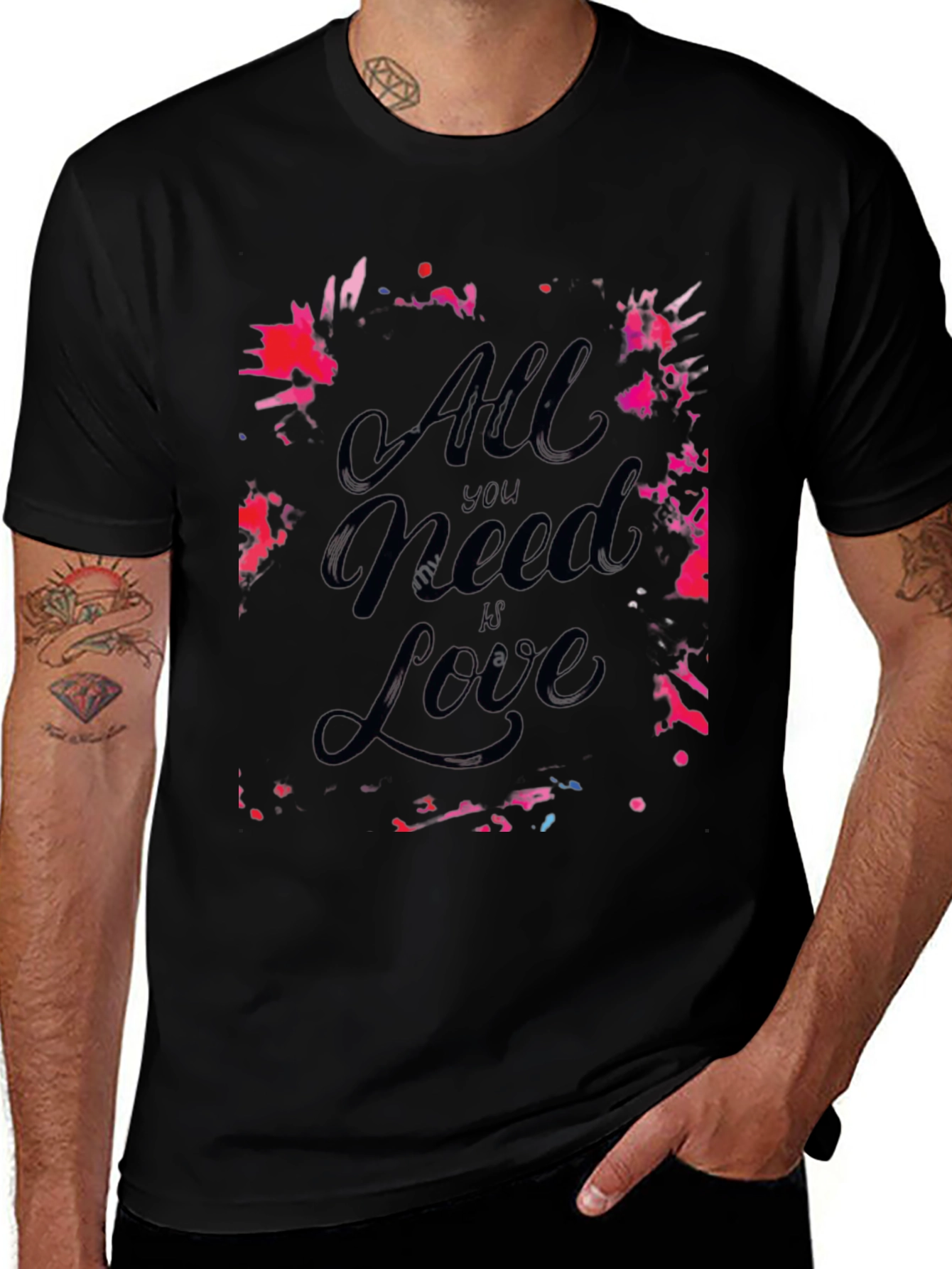 Variant 8 of All You Need Is Love Graphic Print Black Tee