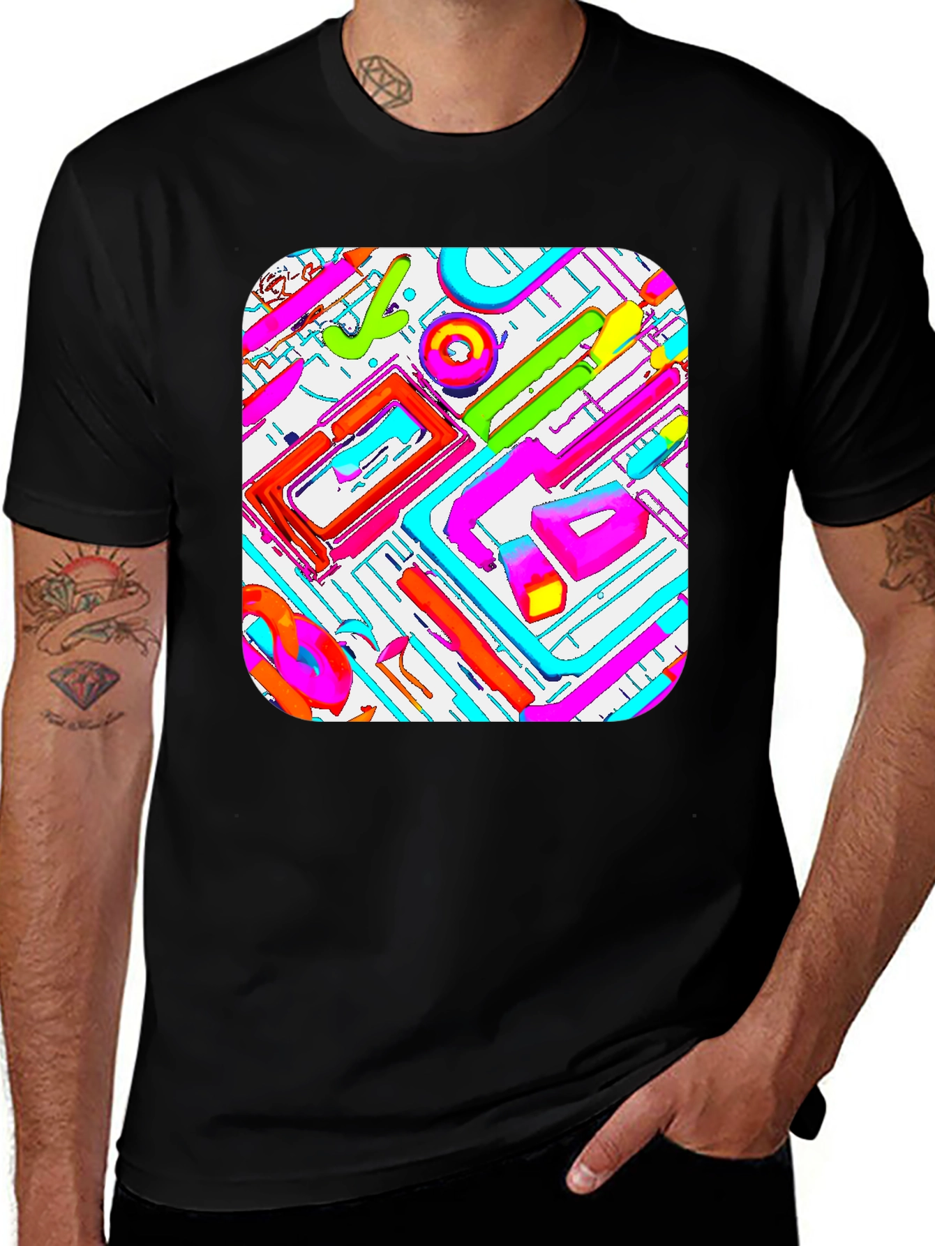 Variant 2 of Bold Abstract Graphic Print Black T-Shirt