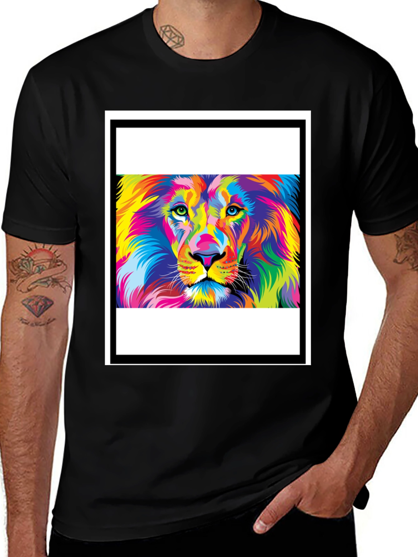 Variant 14 of Colorful Lion Graphic Print Black T-Shirt