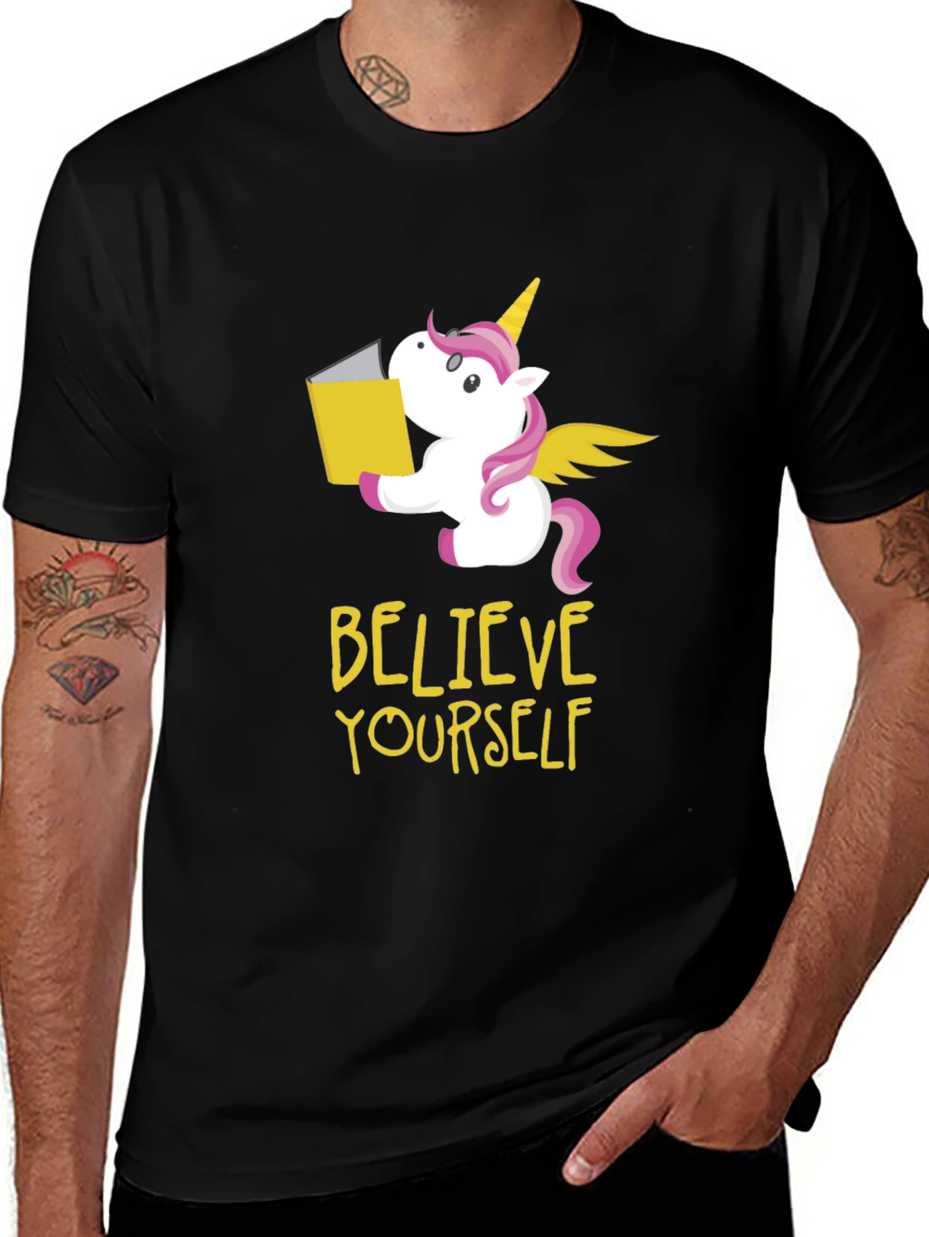 Variant 14 of Believe Yourself Unicorn Reading T-Shirt - Black