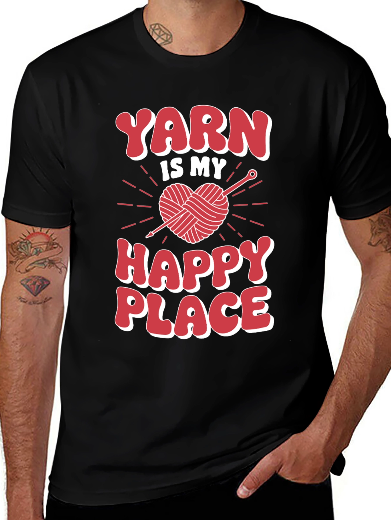 Variant 24 of Yarn is My Happy Place T-Shirt - Crochet Knit Tee