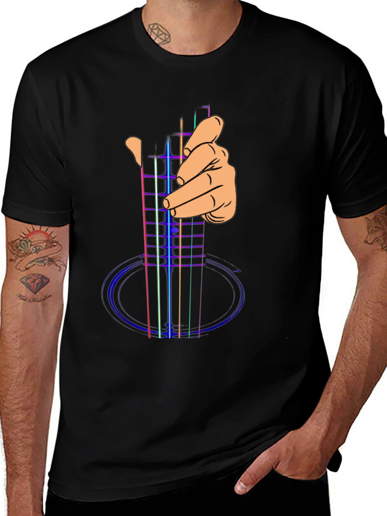 Variant 13 of Neon Guitar Hand Black T-Shirt