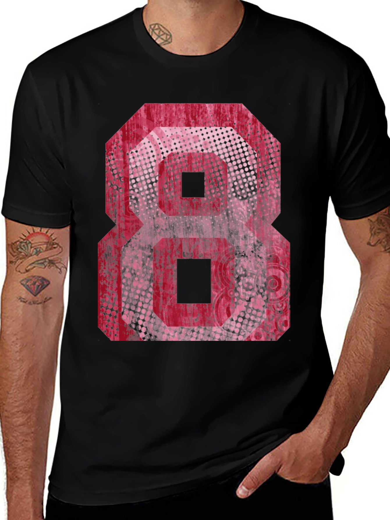 Variant 6 of Graphic Tee - Red Number 8 Design