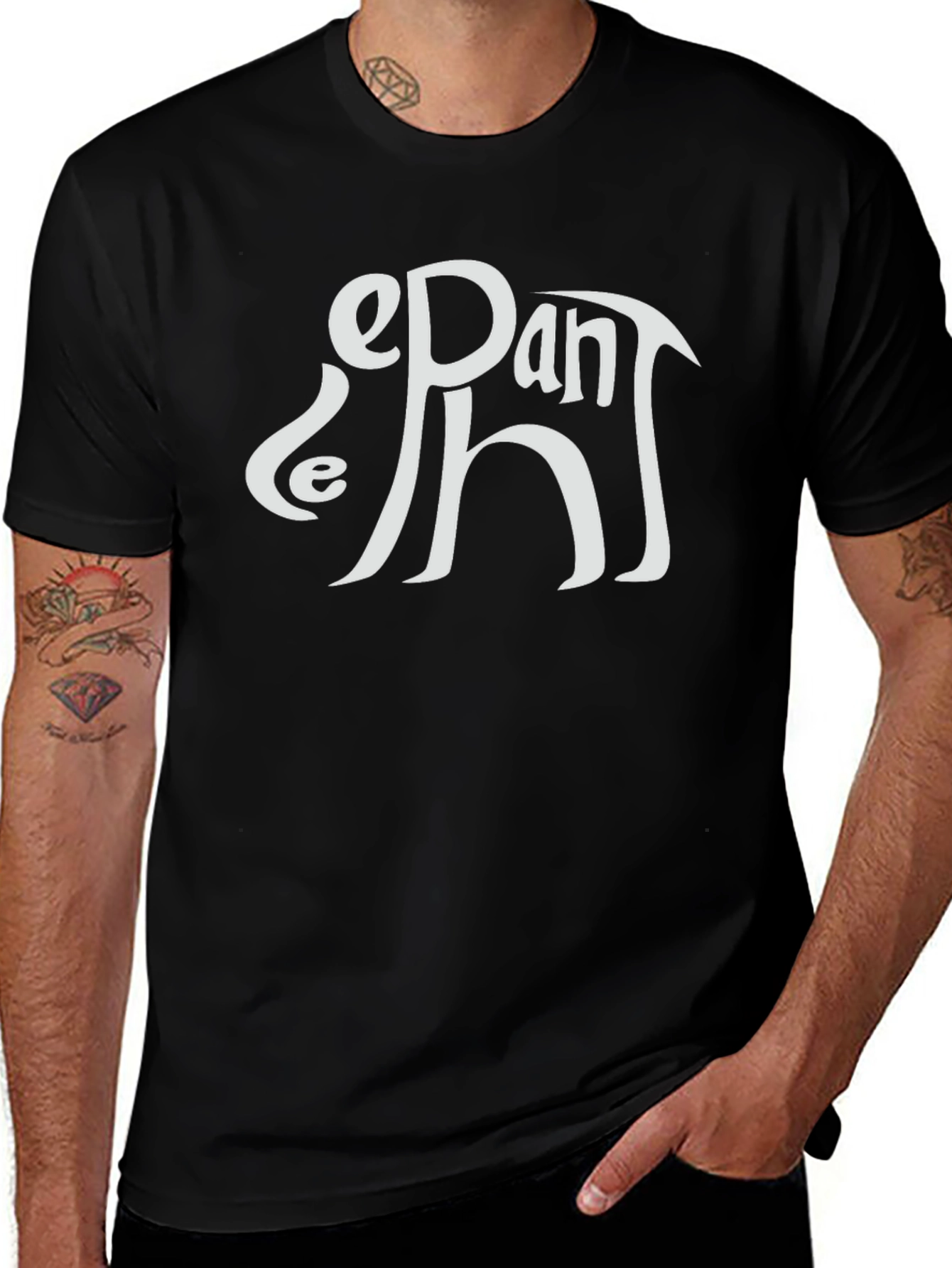 Variant 14 of Elephant Word Art Black T-Shirt