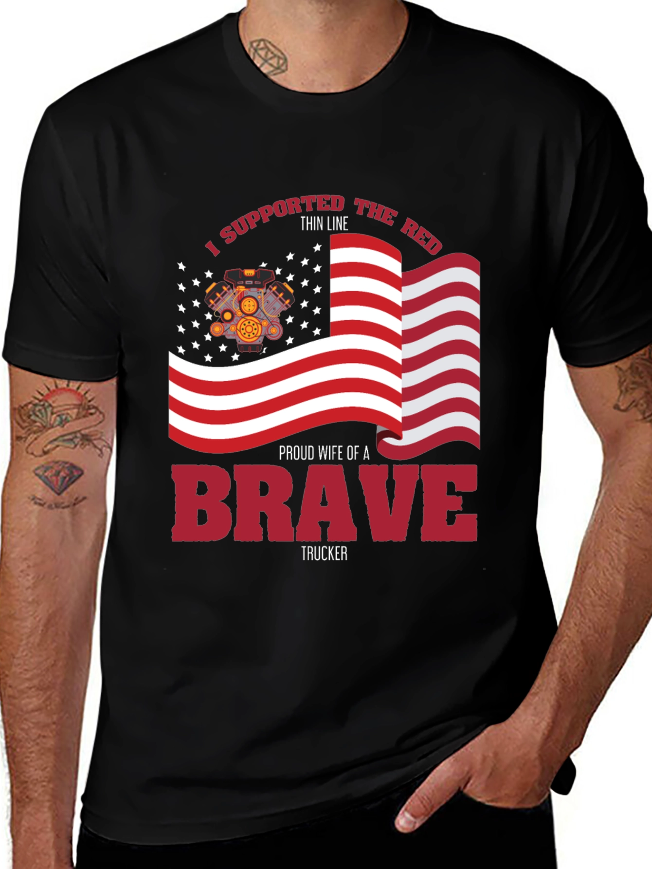 Variant 3 of Proud Trucker Wife T-Shirt - Patriotic American Flag