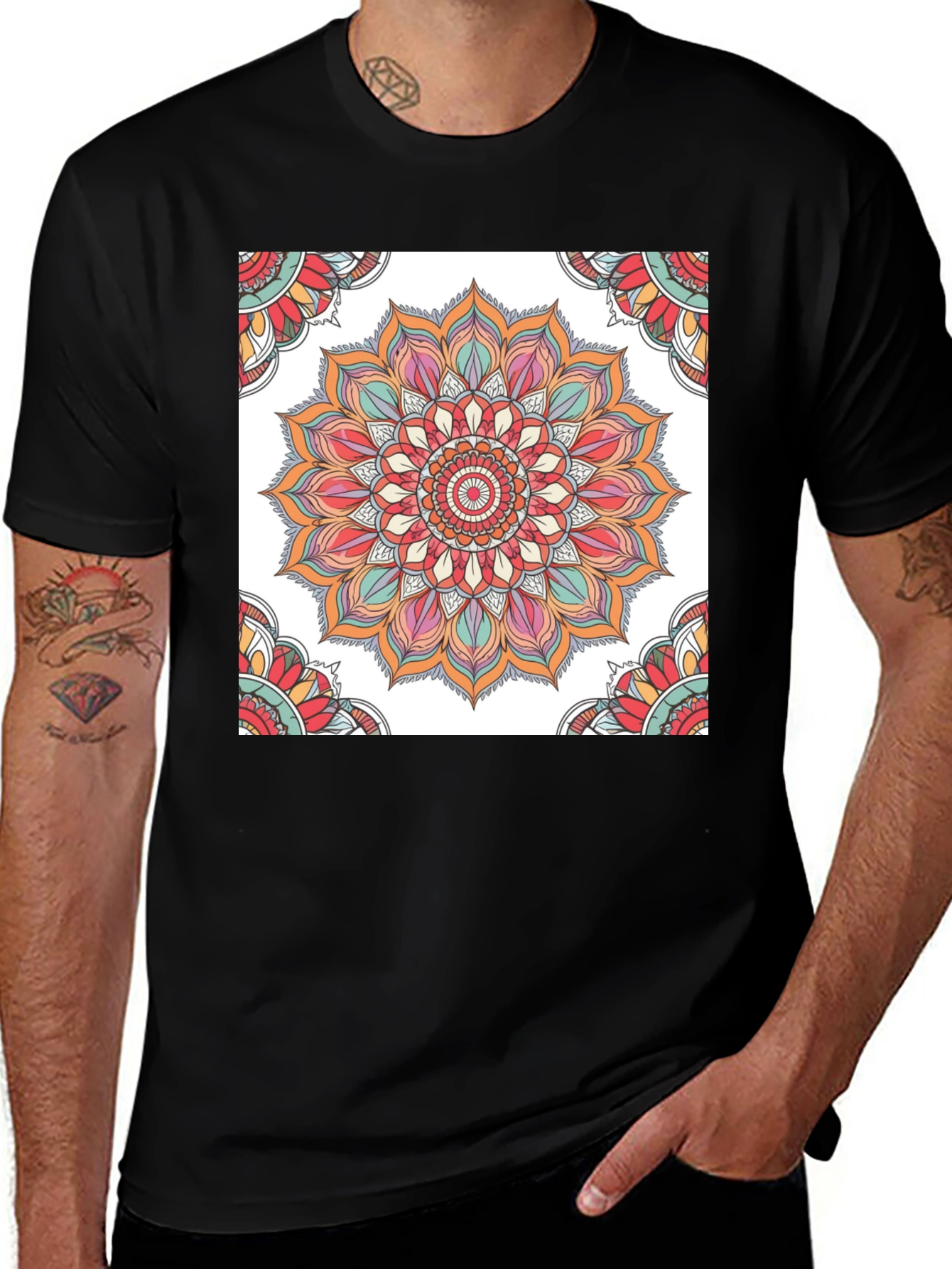 Variant 15 of Mandala Graphic Print Black T-Shirt