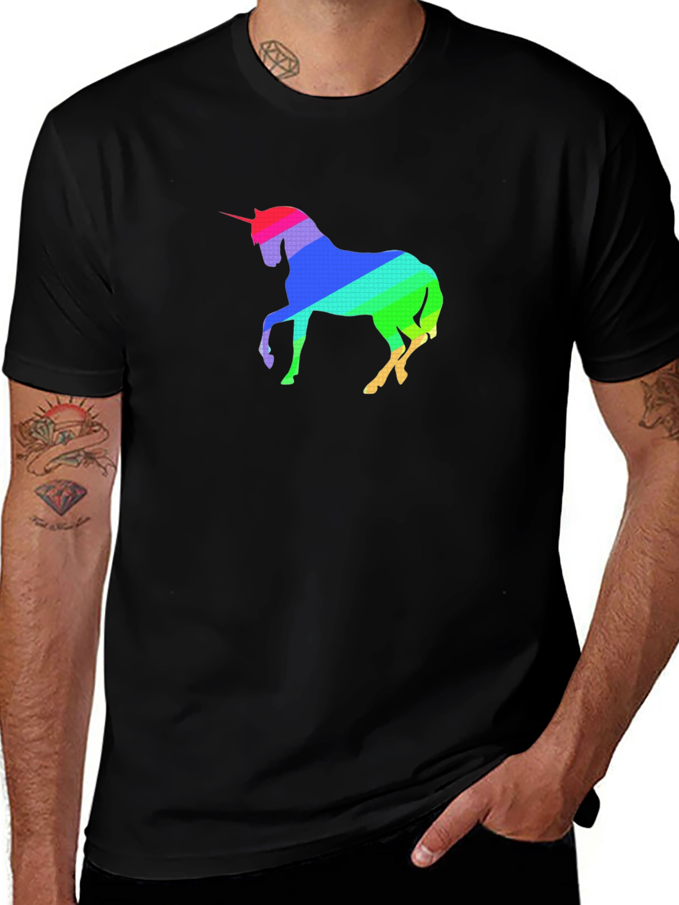 Variant 22 of Rainbow Unicorn Graphic Tee - Stylish Men's Black T-Shirt