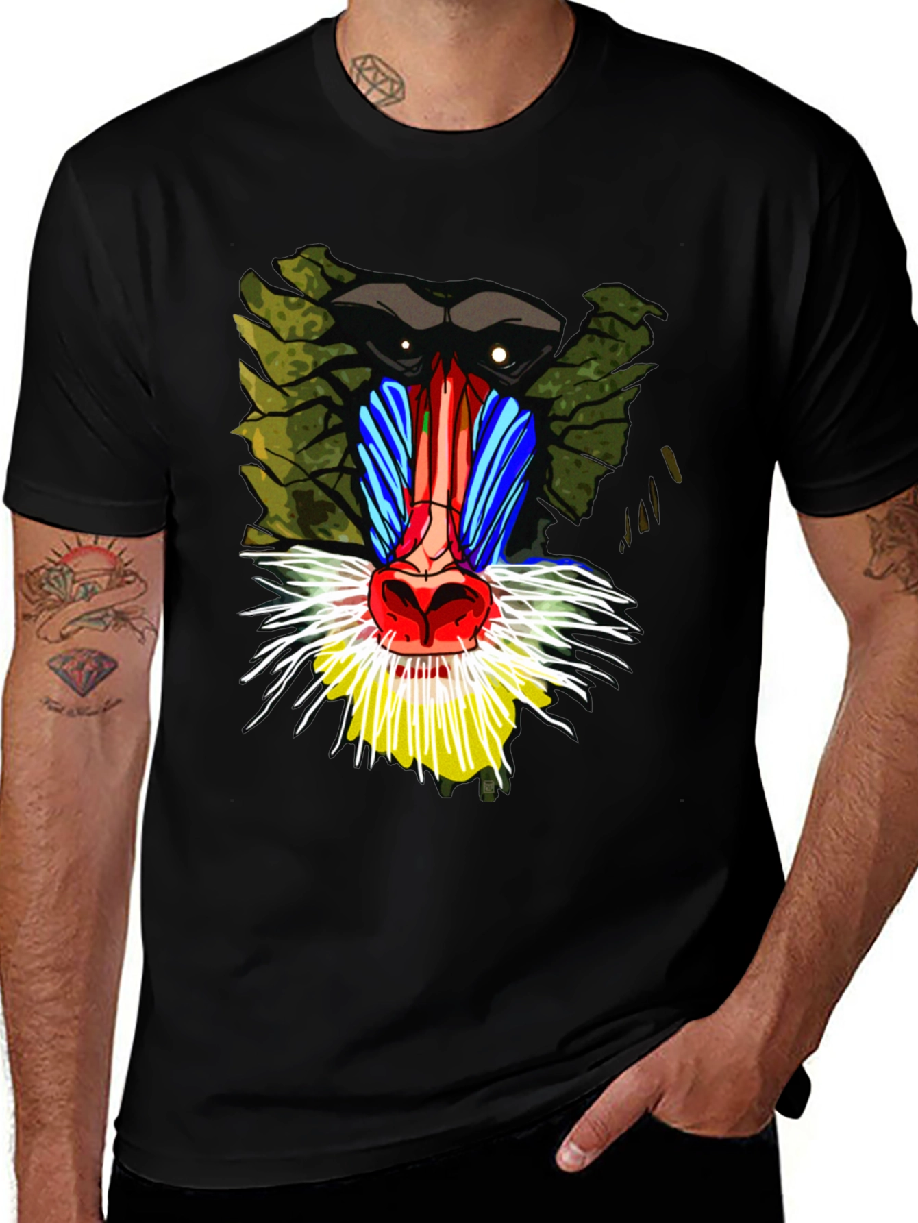 Variant 20 of Mandrill Face Graphic Tee - Bold Animal Print Shirt