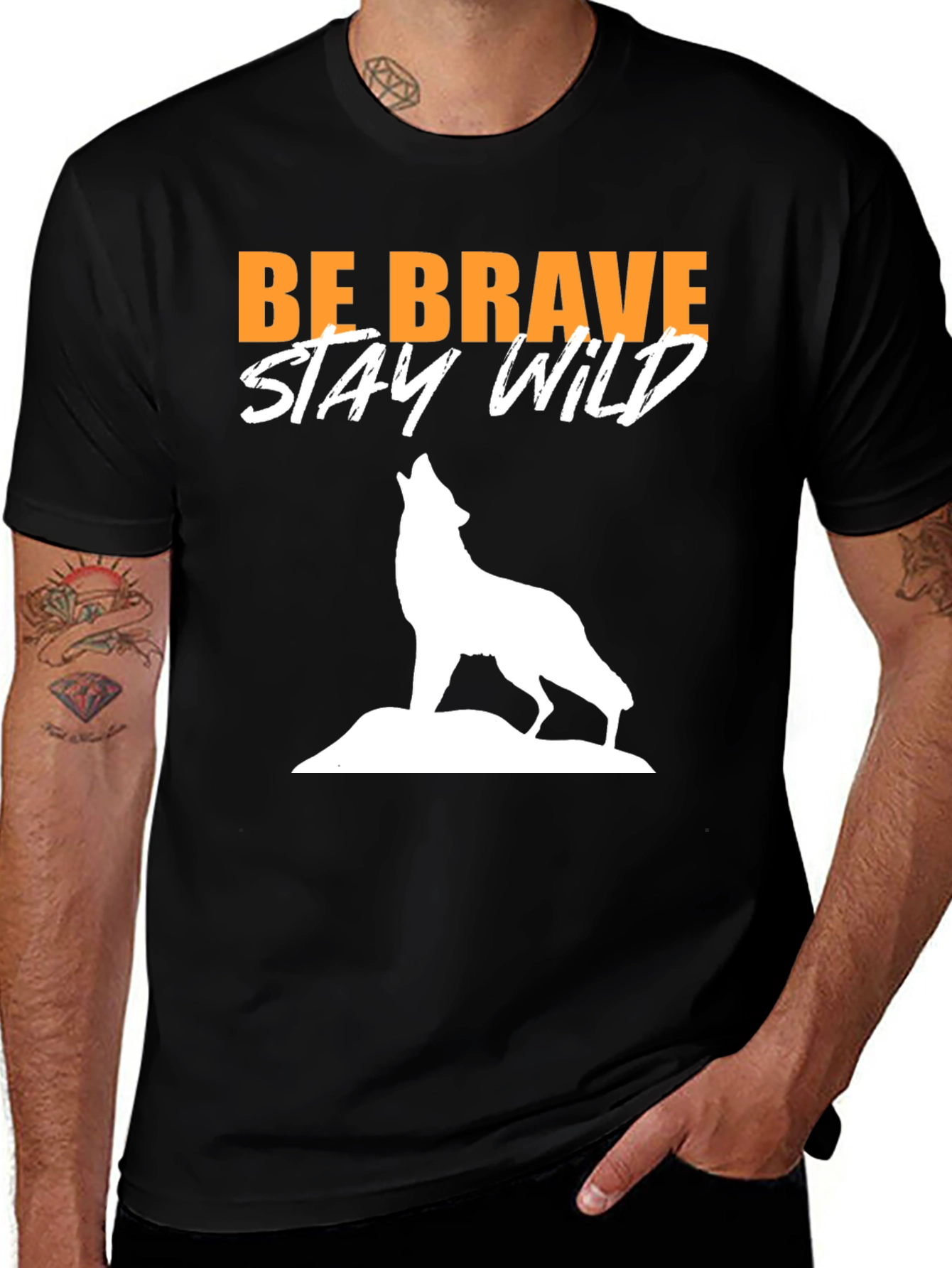 Variant 20 of Be Brave Stay Wild Wolf Graphic Tee - Black