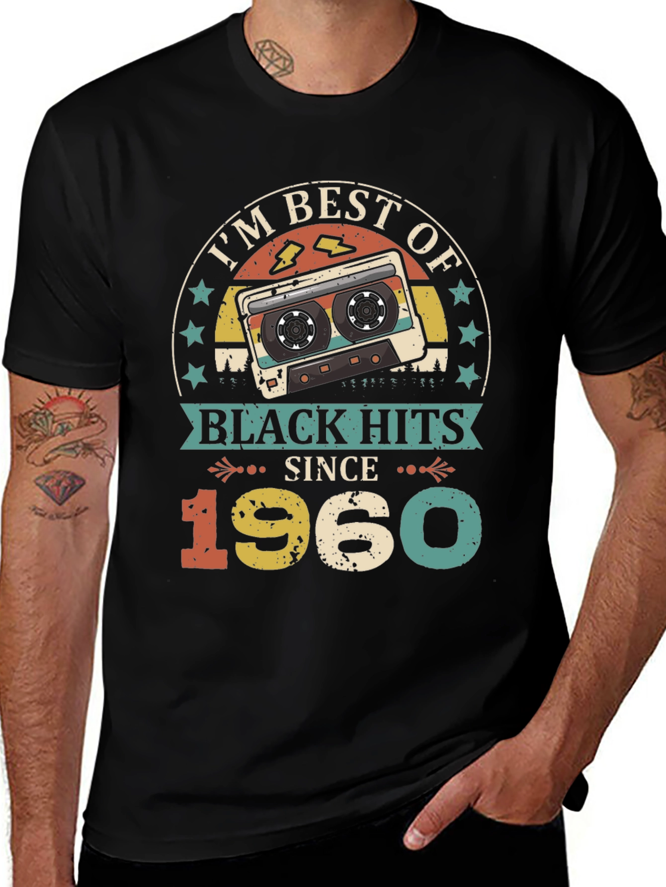 Variant 14 of Vintage 1960 Black Hits Cassette Tape T-Shirt