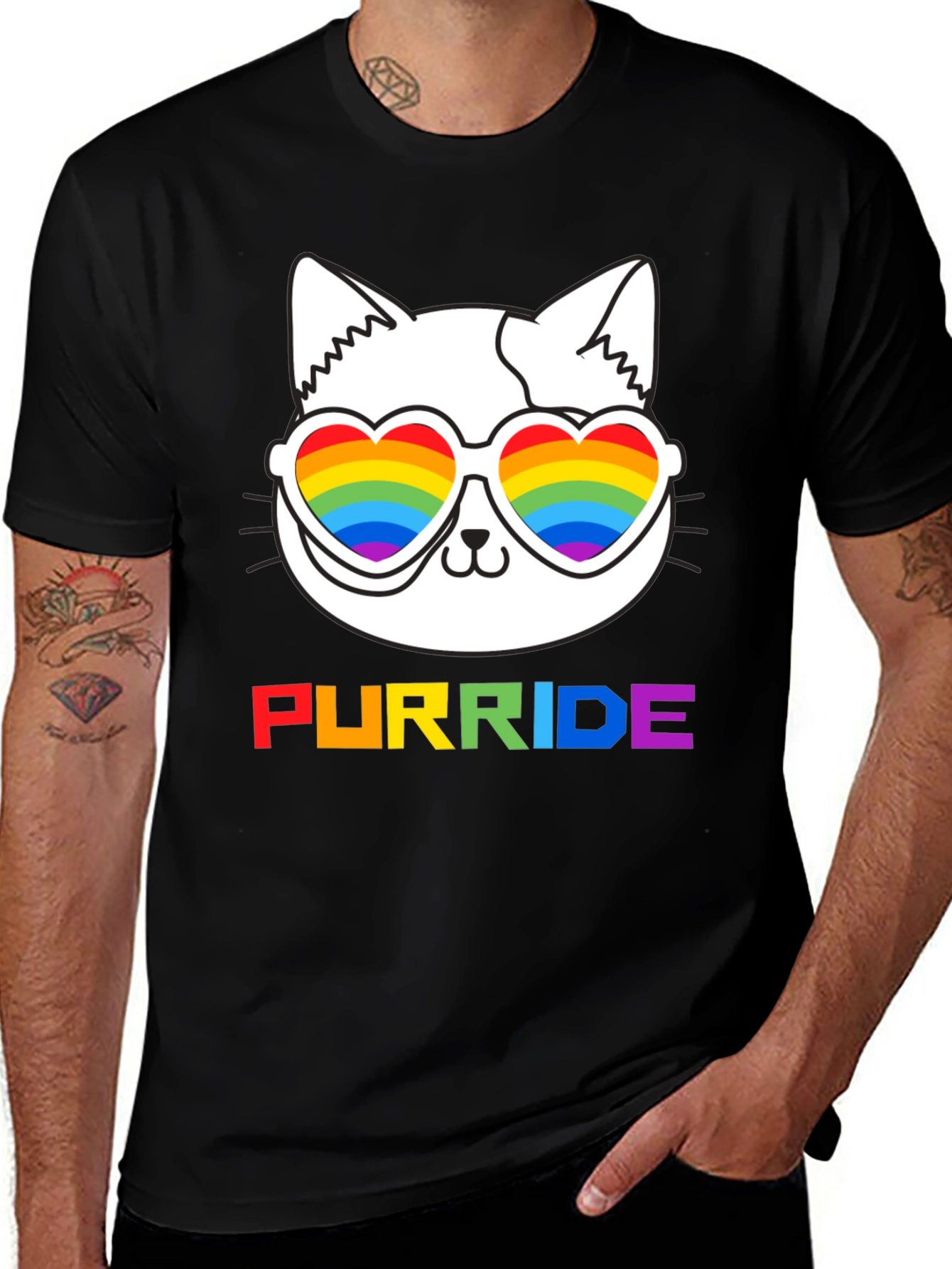 Purride Cat Rainbow Heart Glasses T-Shirt