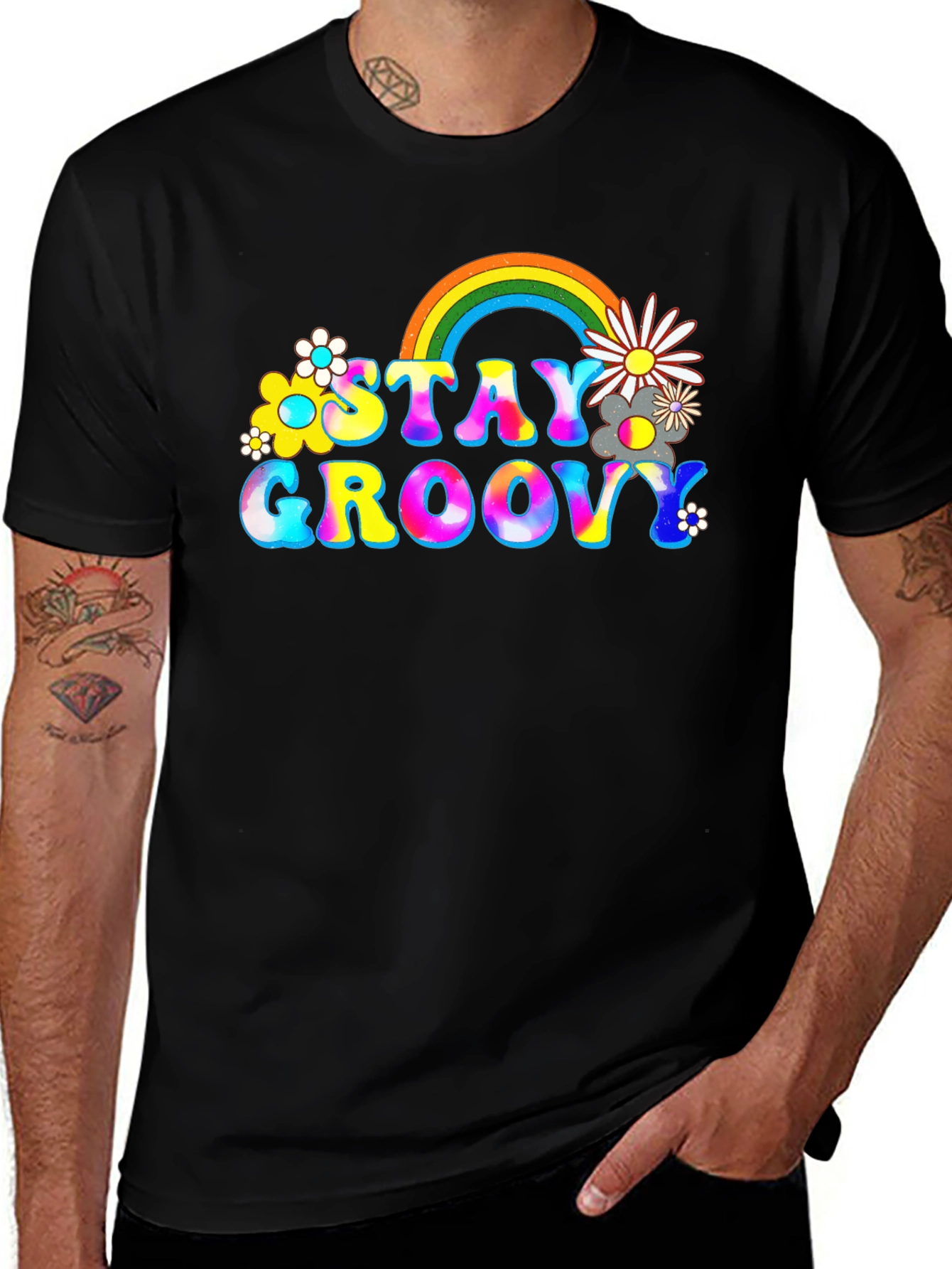 Variant 26 of Stay Groovy Rainbow Graphic Tee - Retro Vibes