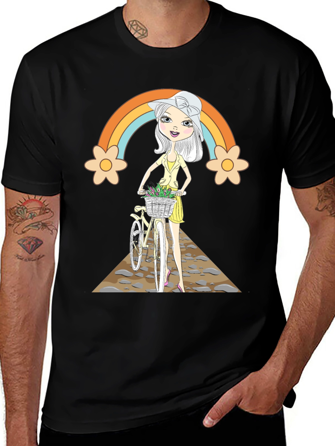 Variant 7 of Rainbow Girl Bicycle T-Shirt - Stylish Graphic Tee