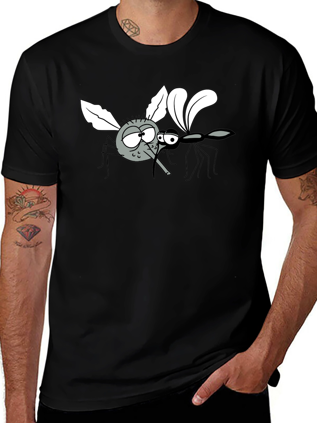 Variant 17 of Funny Mosquito Cartoon Graphic Tee - Black T-Shirt