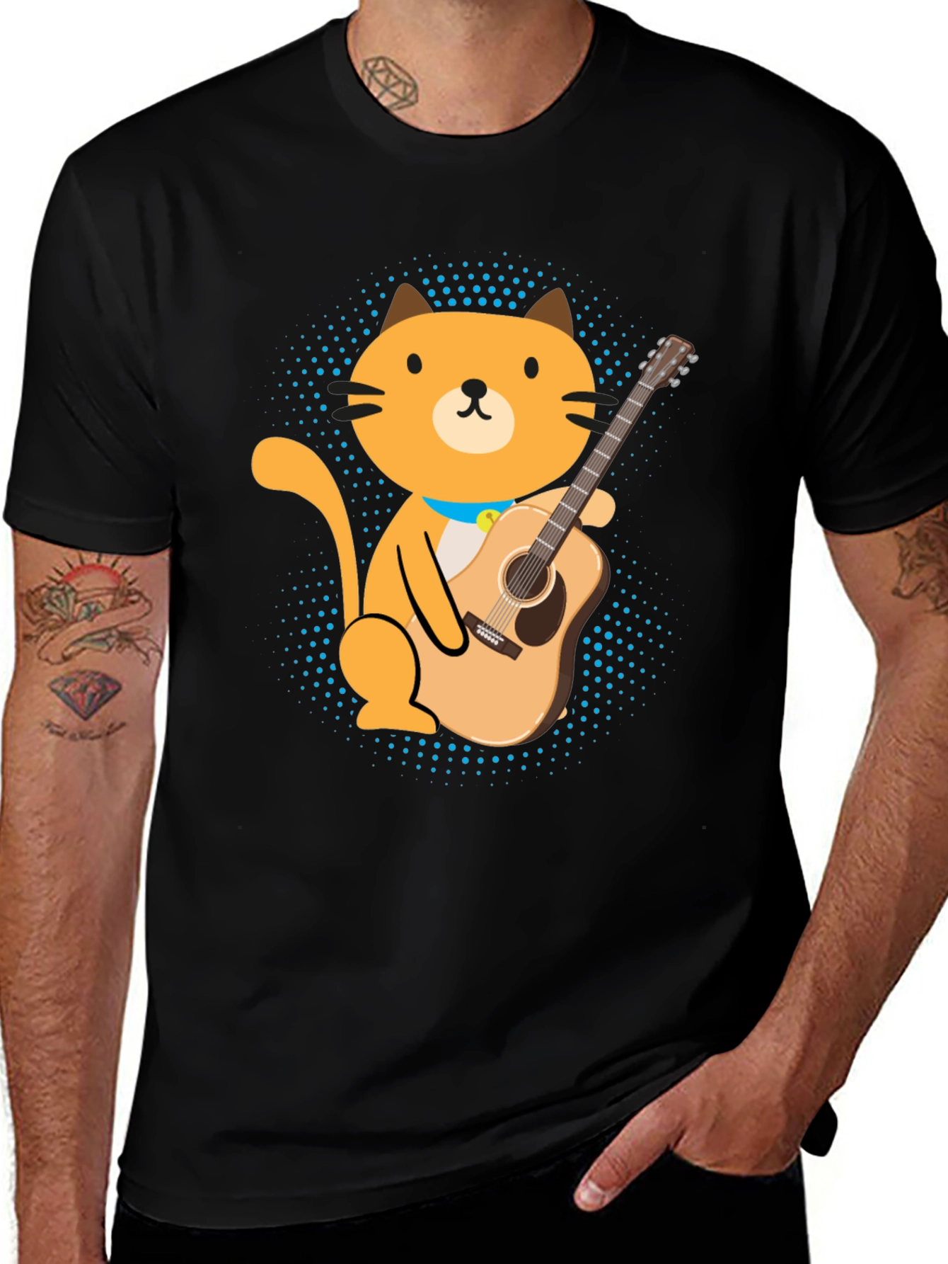 Variant 19 of Cat Guitarist T-Shirt - Cute Graphic Tee for Music Lovers
