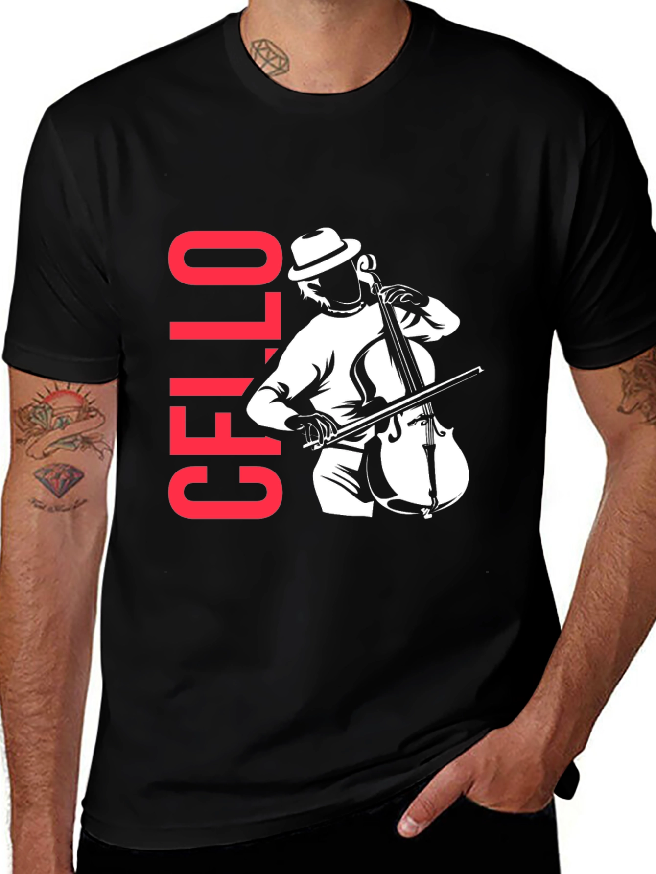 Variant 11 of Cello Player Graphic T-Shirt - Black