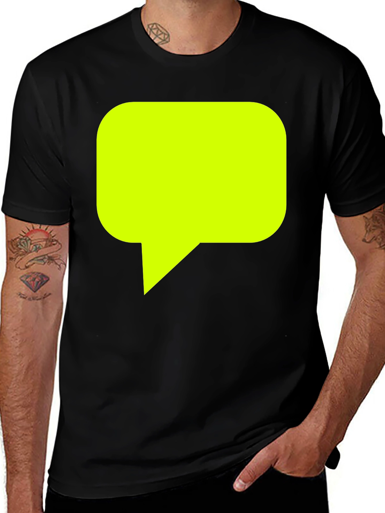 Variant 4 of Black T-Shirt with Neon Chat Bubble Graphic