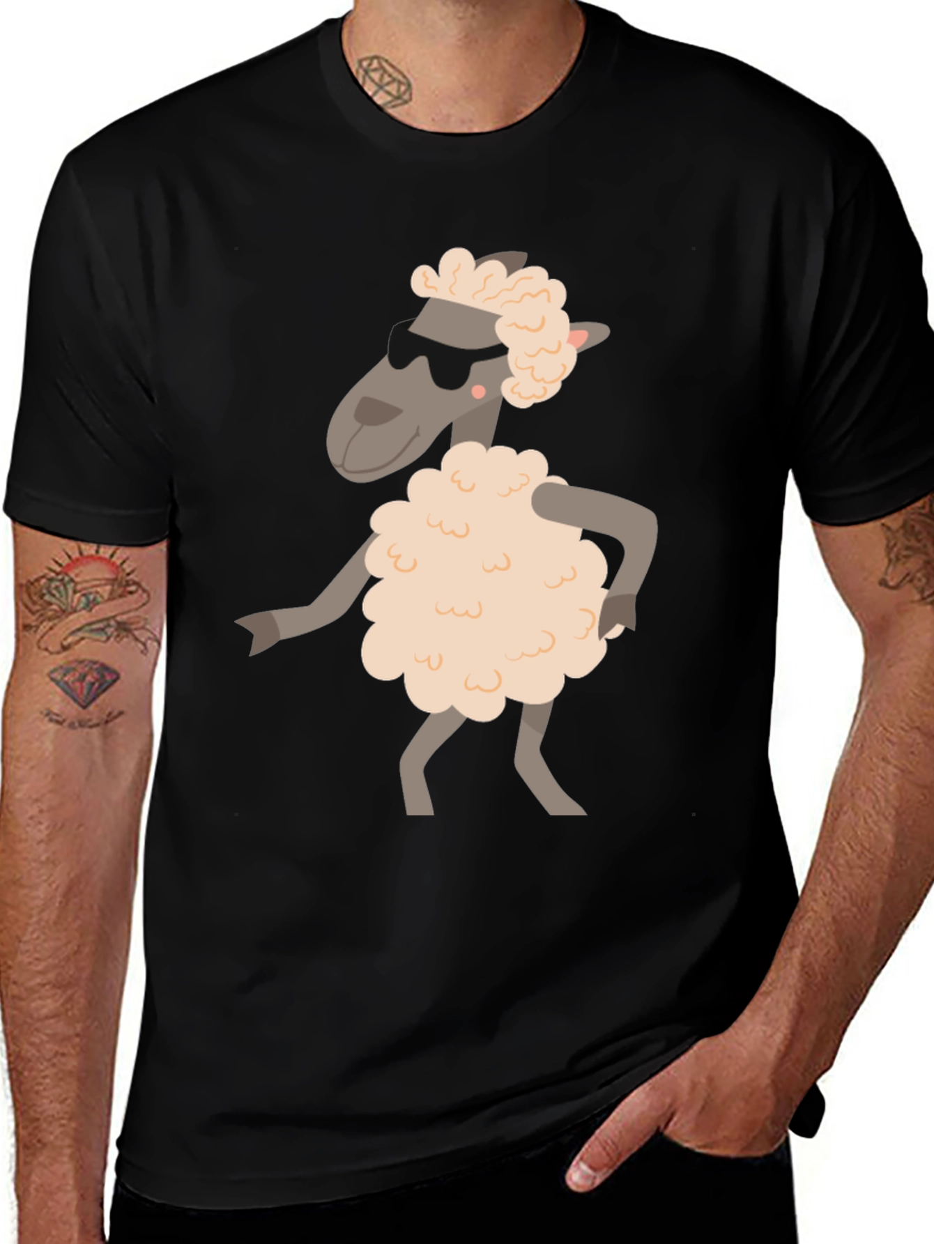 Variant 17 of Cool Sheep Graphic Tee - Black Cotton T-Shirt