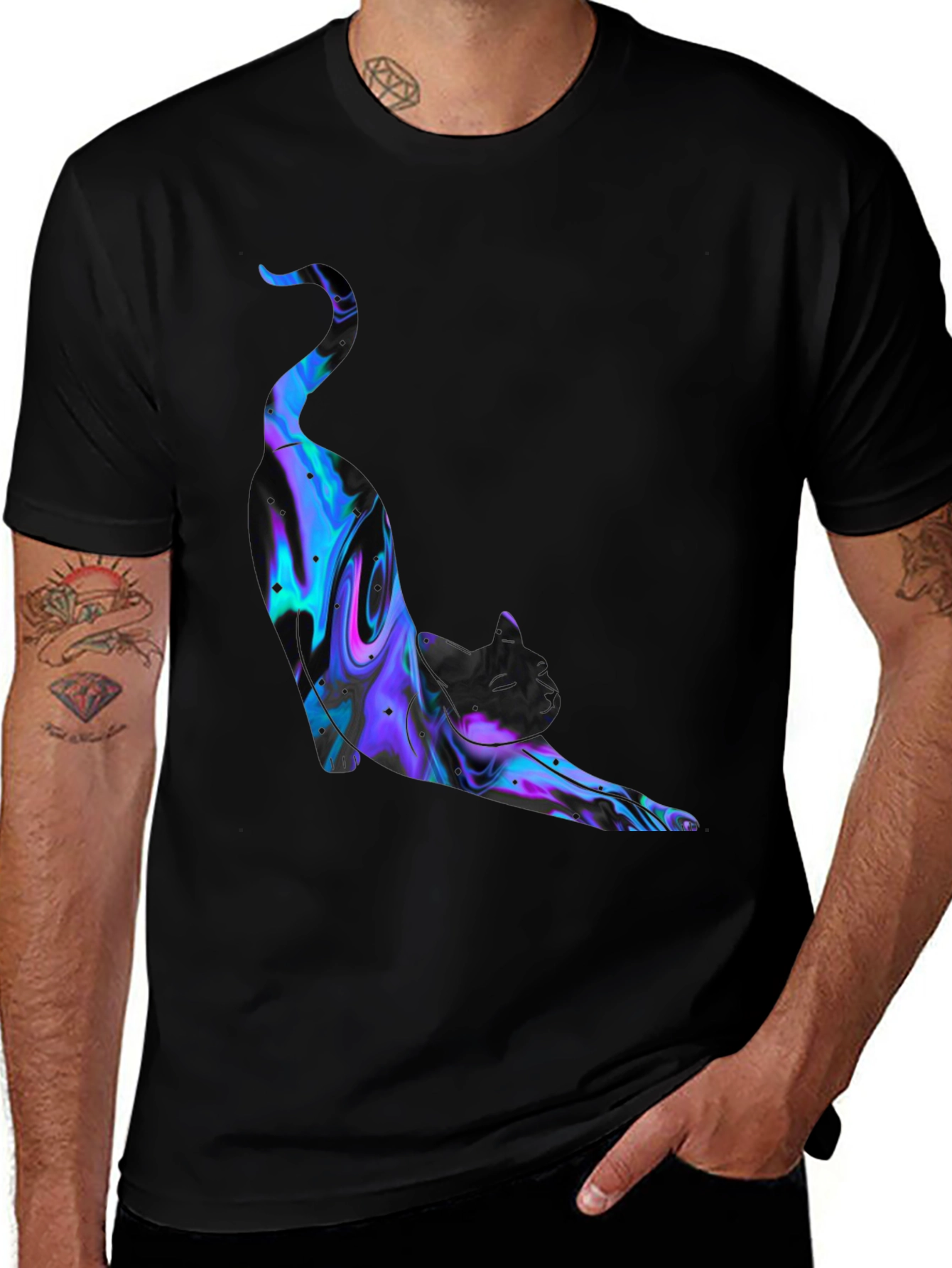 Variant 13 of Abstract Cat Graphic Black T-Shirt
