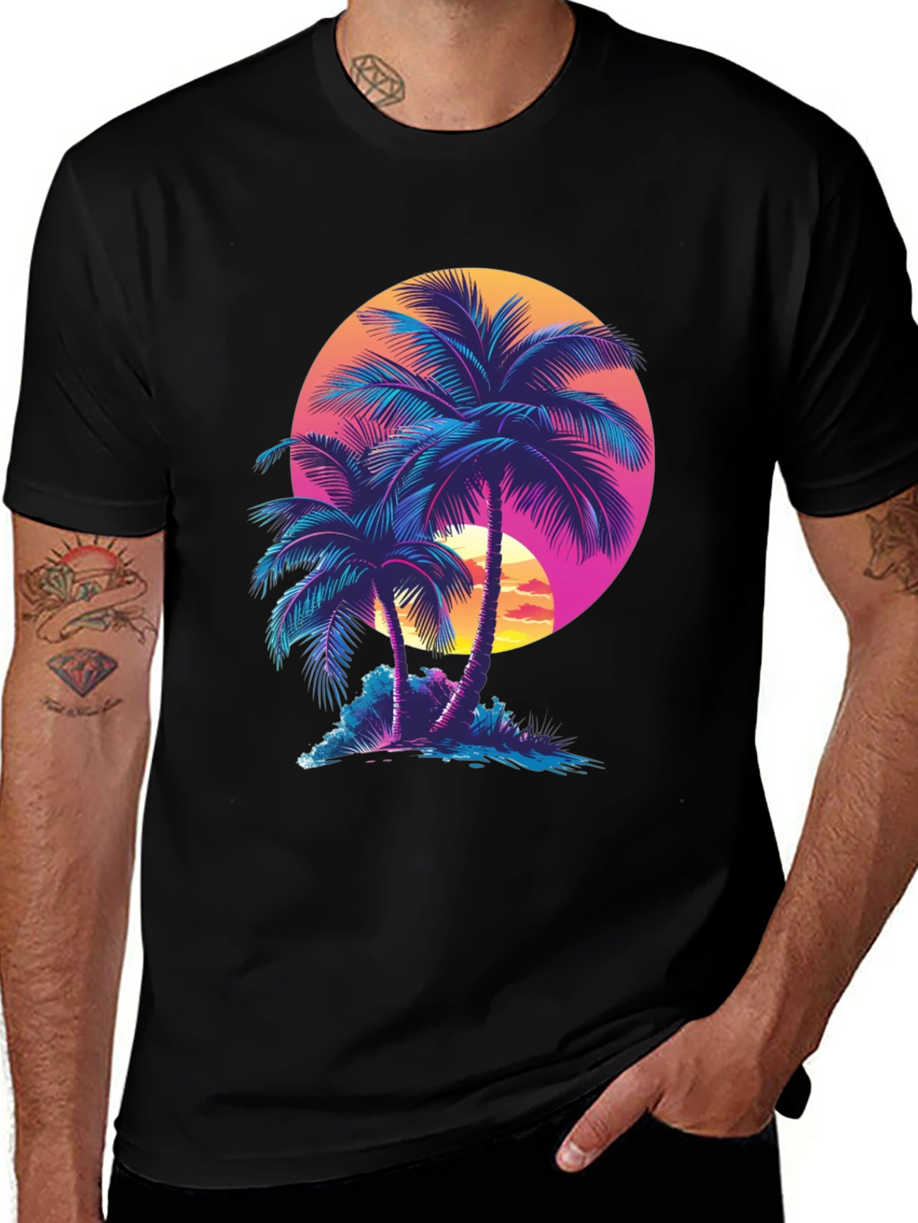 Variant 10 of Retro Sunset Palm Tree Graphic Tee