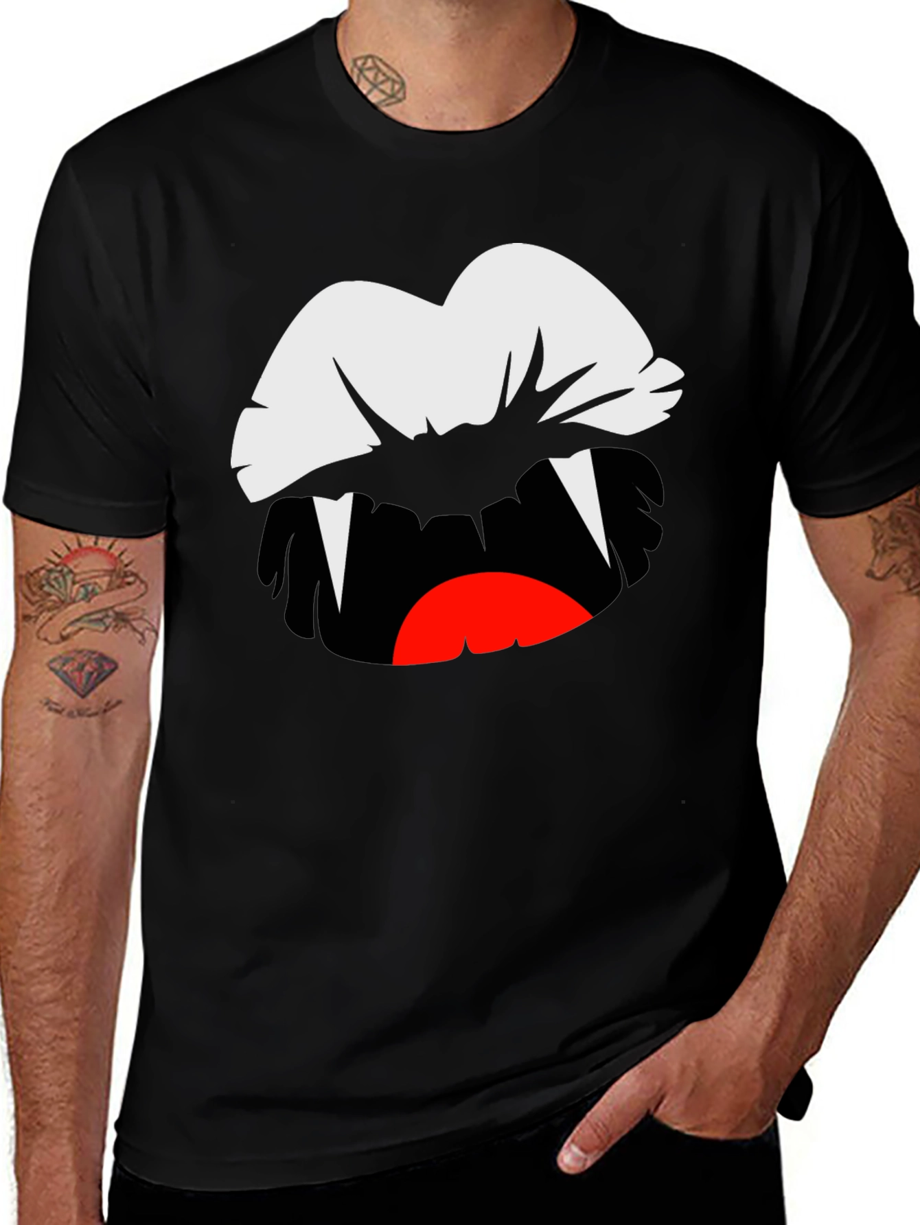 Variant 4 of Vampire Lips Graphic Tee - Black Cotton T-Shirt