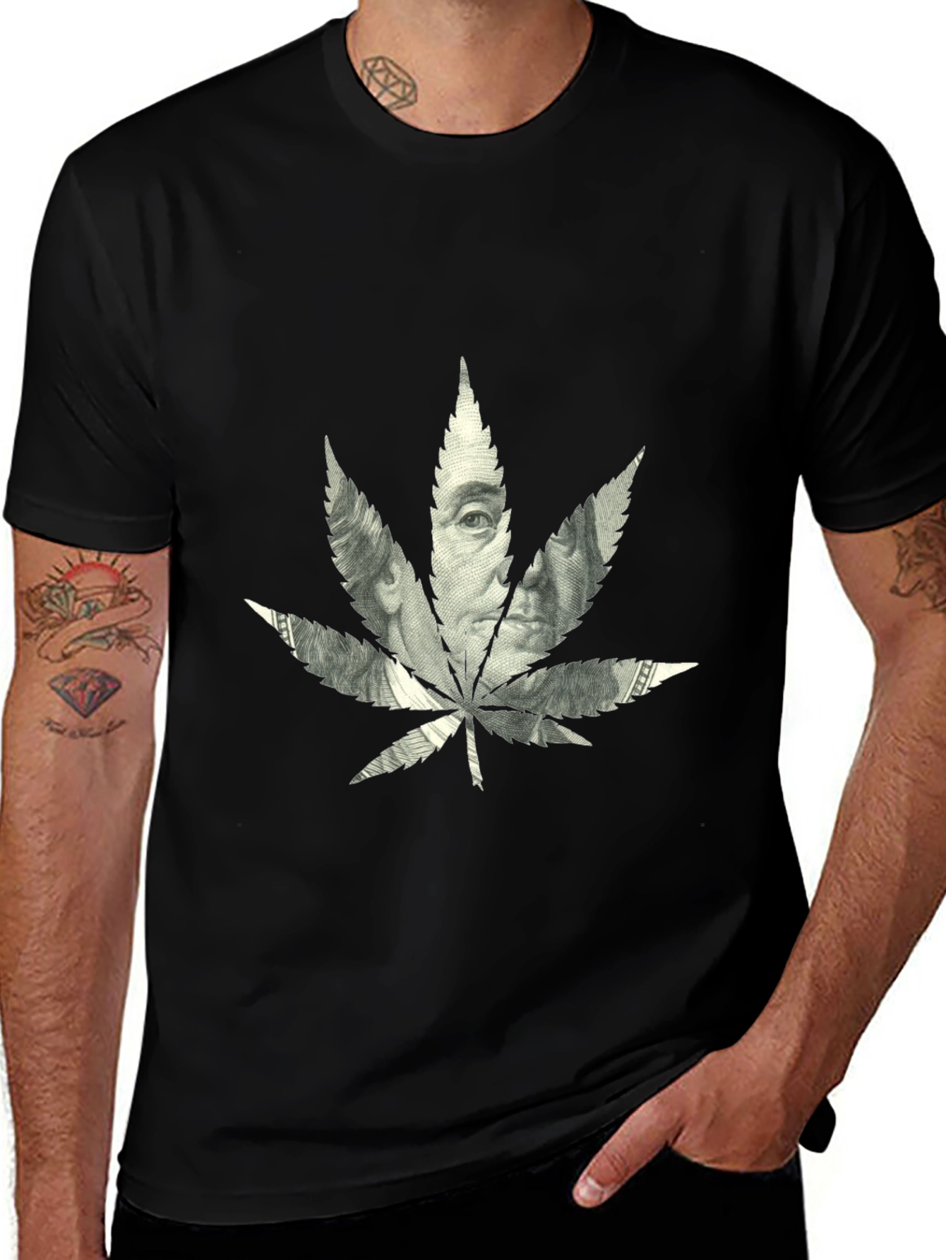 Variant 10 of Money Leaf Black T-Shirt - Unique Design