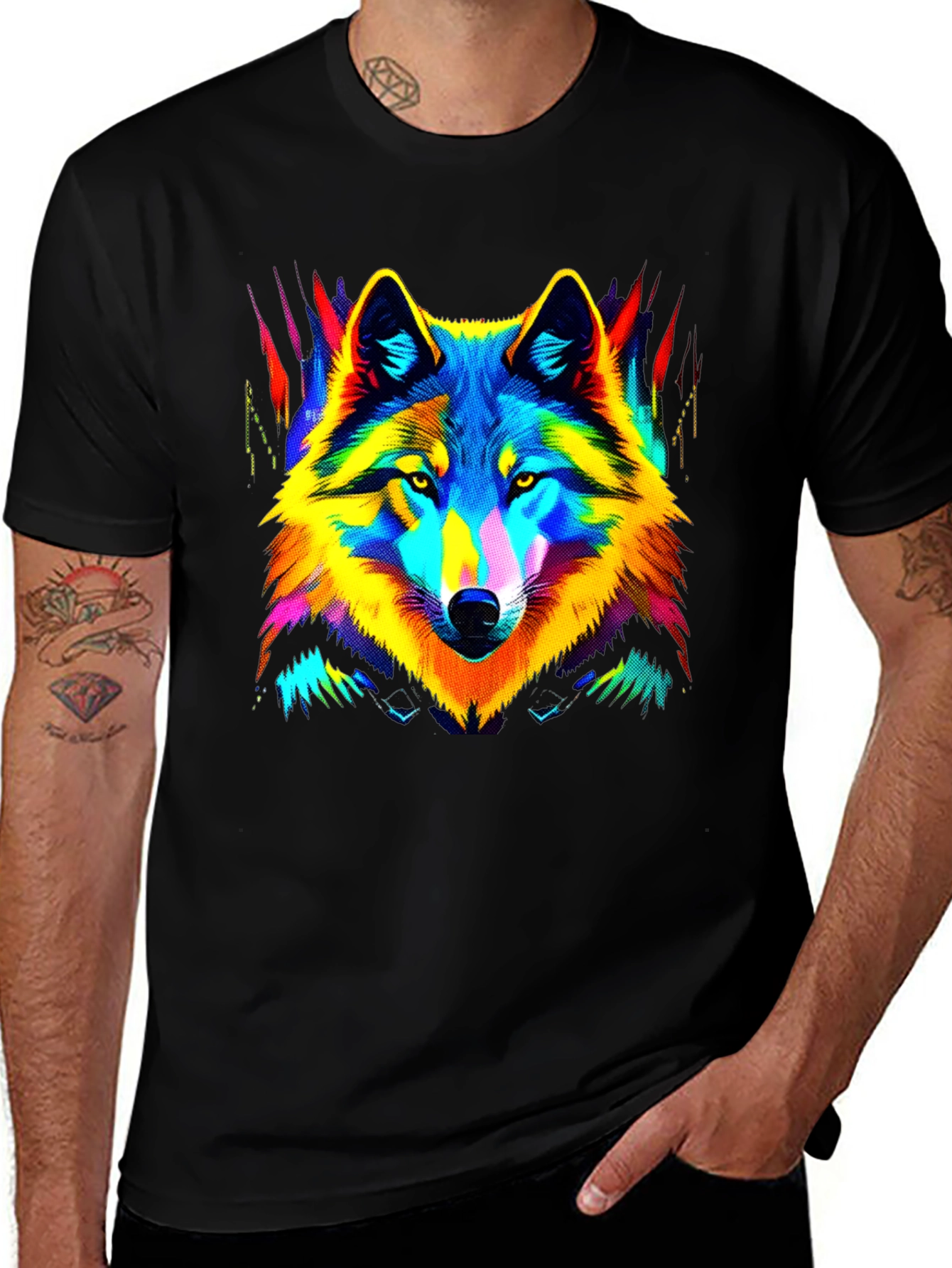Variant 8 of Neon Wolf Graphic Tee - Stylish Men's Black T-Shirt