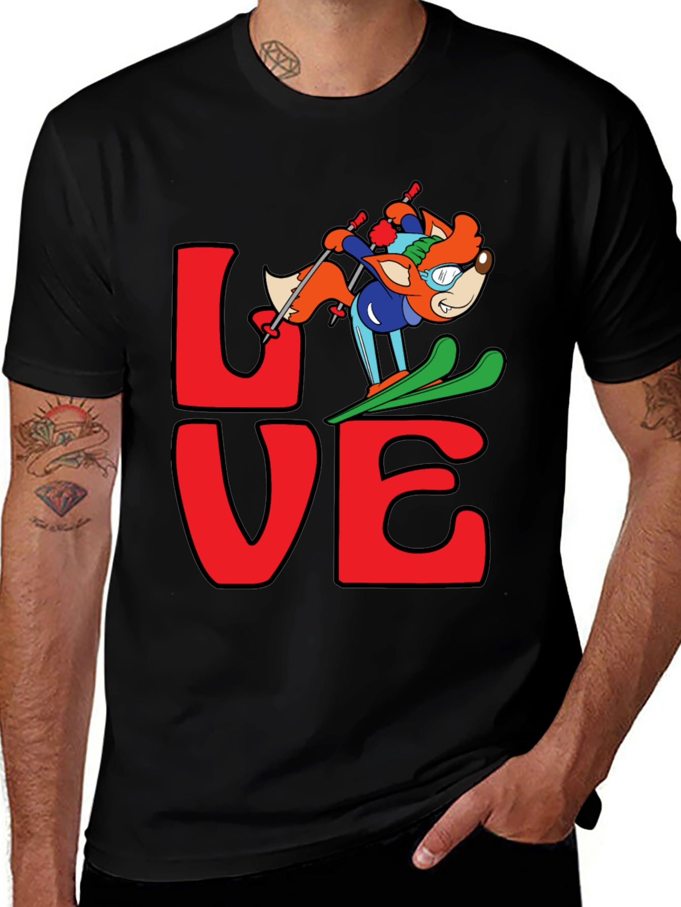 Variant 13 of LOVE Skiing Fox Graphic T-Shirt - Black