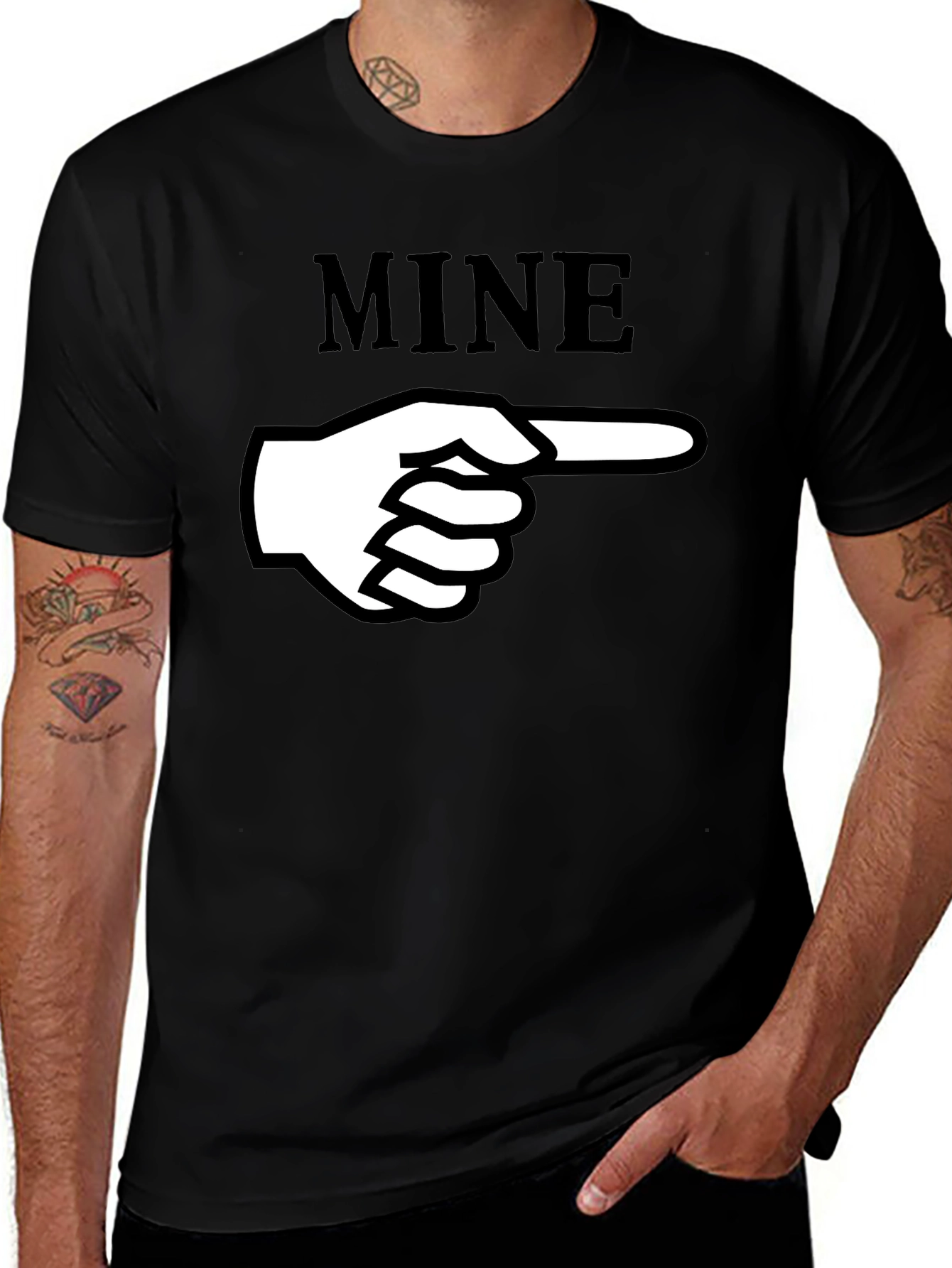 "Mine" Pointing Hand Graphic Print Black T-Shirt