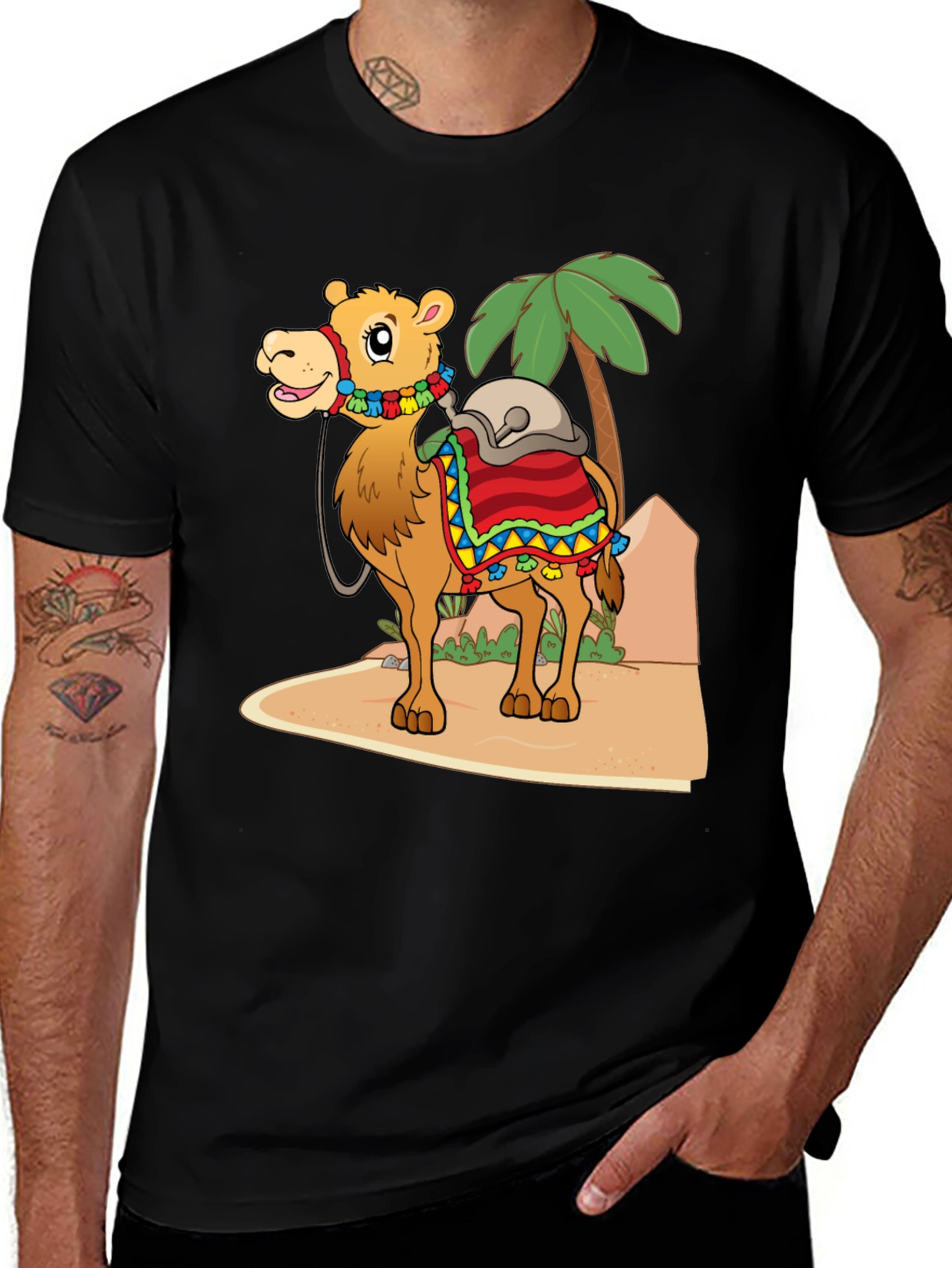 Variant 30 of Cartoon Camel Graphic Tee - Black