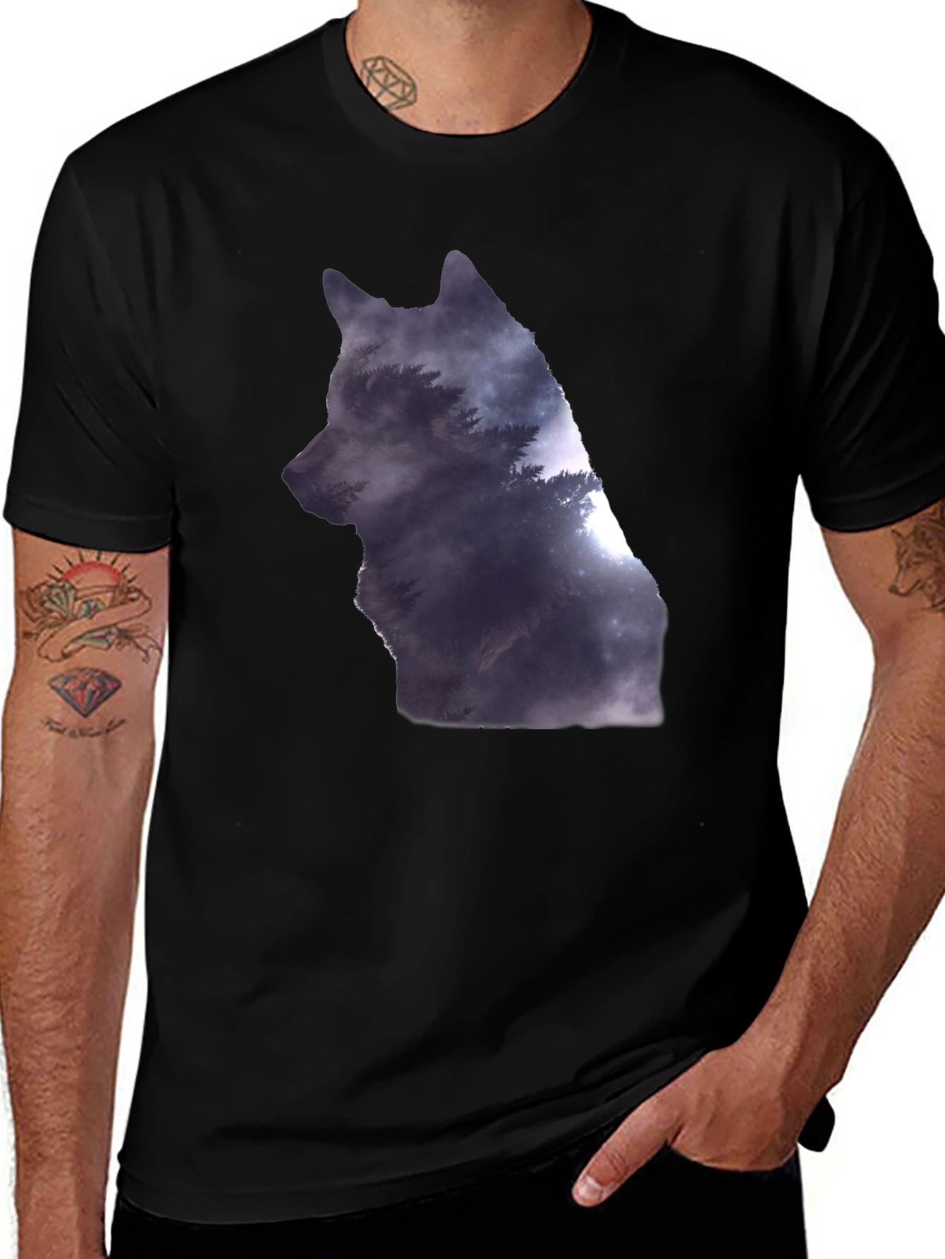 Variant 17 of Wolf Silhouette Nature Graphic Black T-Shirt