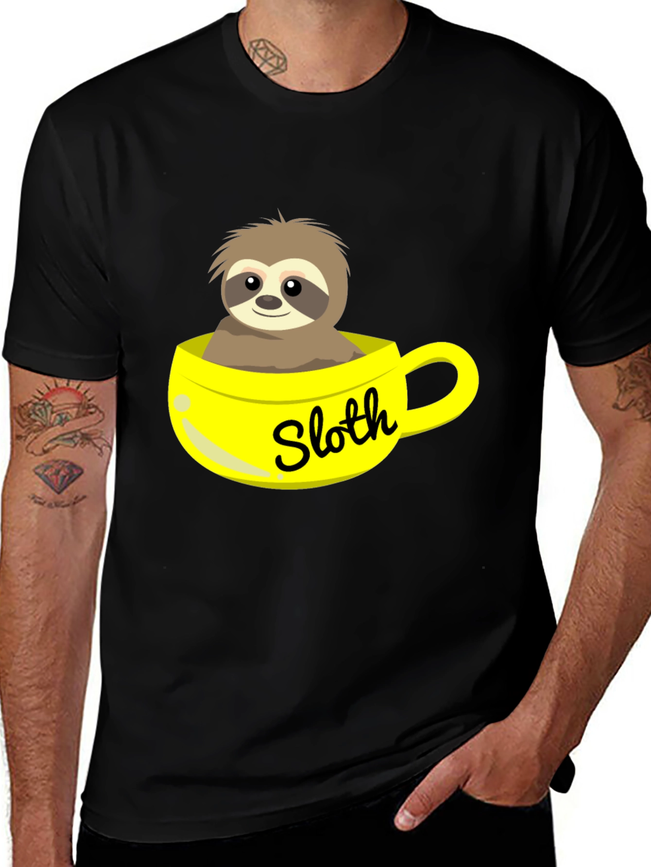 Variant 16 of Cute Sloth in Cup Black T-Shirt
